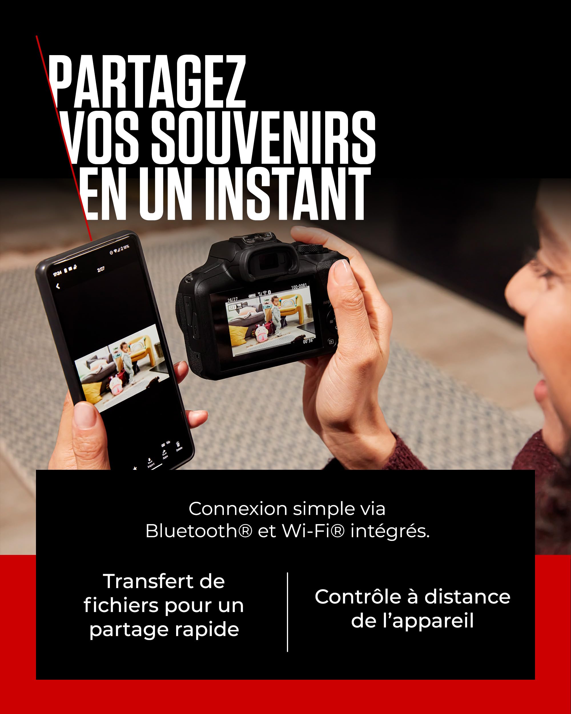 Canon EOS R100 Appareil Photo avec Objectif RF-S 18-45mm F4.5-6.3 is STM, Appareil Photo Hybride APS-C, Autofocus CMOS Dual Pixel, Vidéo 4K, Prise de Vue en Continu Jusqu’à 6,5 IPS, Wi-FI & Bluetooth