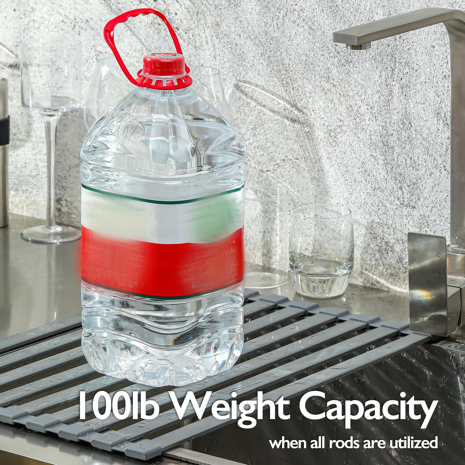 Mistifi Escurridor grande enrollable para secar platos, sobre el fregadero, cubierta para fregadero, accesorios para fregadero de cocina, escurridor de aluminio enrollable, plegable, enrollable