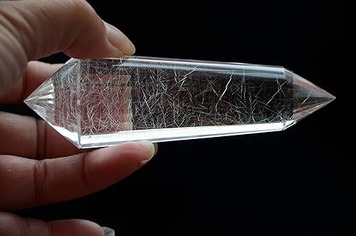 Real Tibet Himalaya - Varita pránica de cuarzo con punta de cristal rutilado de 24 caras, 4.21 pulgadas, curación espiritual para reiki
