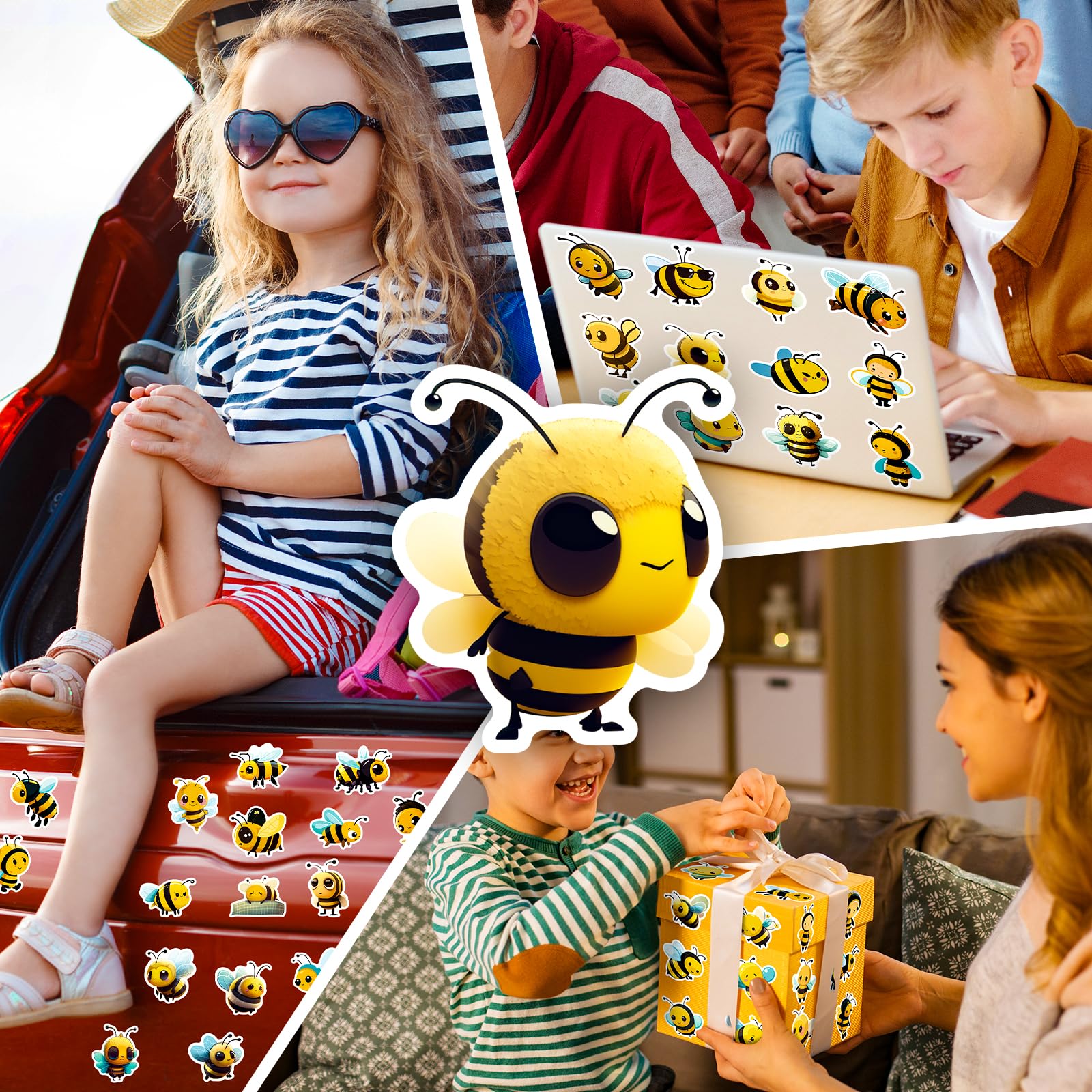 100 adesivi a forma di ape miele per bambini, in vinile, impermeabili, per bottiglie d'acqua, laptop, pacchetti, bagagli, skateboard, chitarra