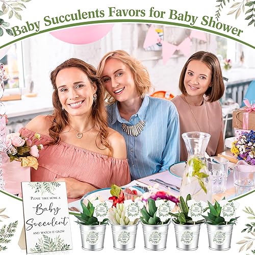 Miniatura 6 de Fulmoon 151 piezas de regalos de baby shower para invitados incluyen 1 letrero de vegetación, 50 etiquetas de reloj para suculentas, 50 cubos de
