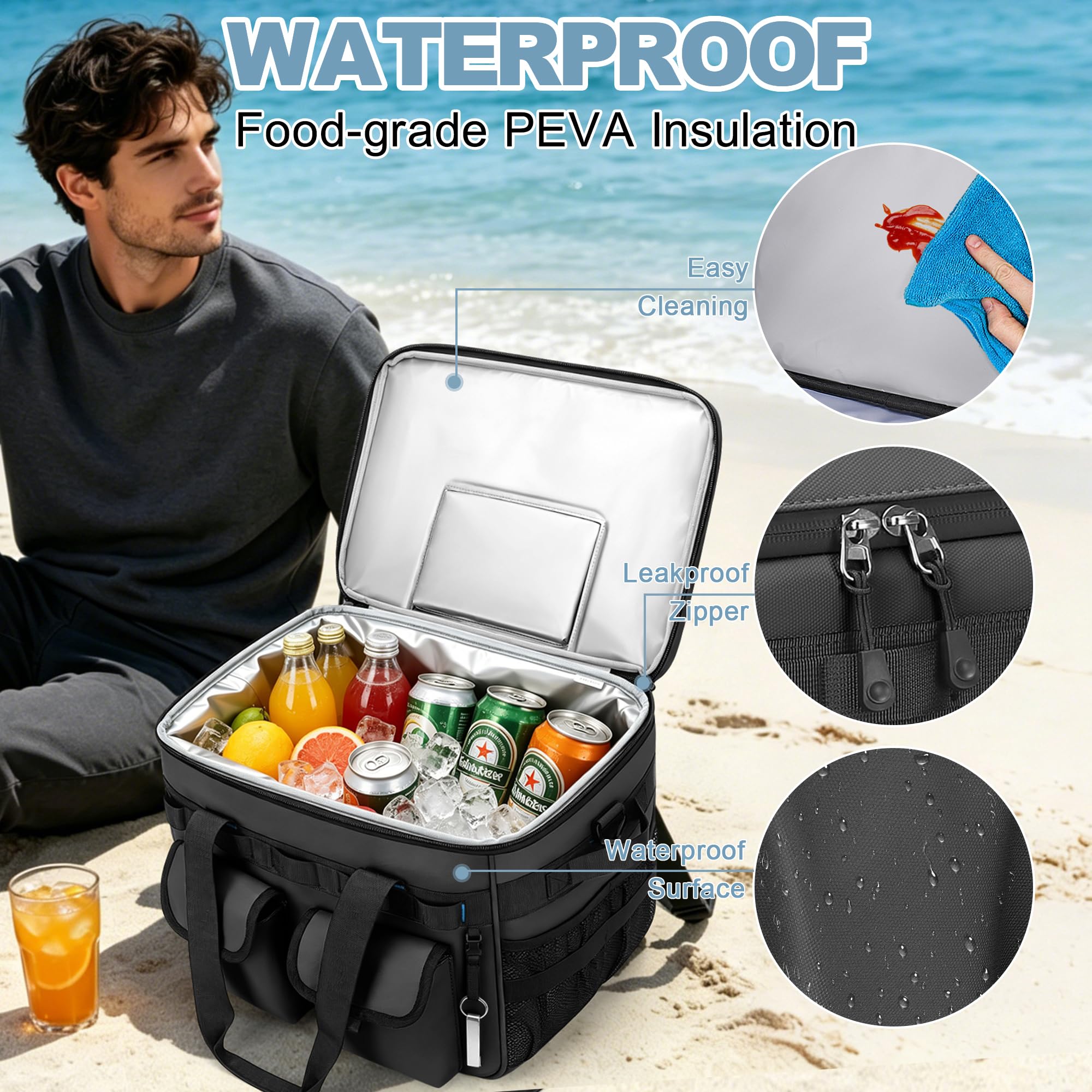 Nevera Portatil, 40L Grande Nevera Playa Plegable, Bolsa Térmica Portátil Impermeables Bolso Isotermica A Prueba de Fugas