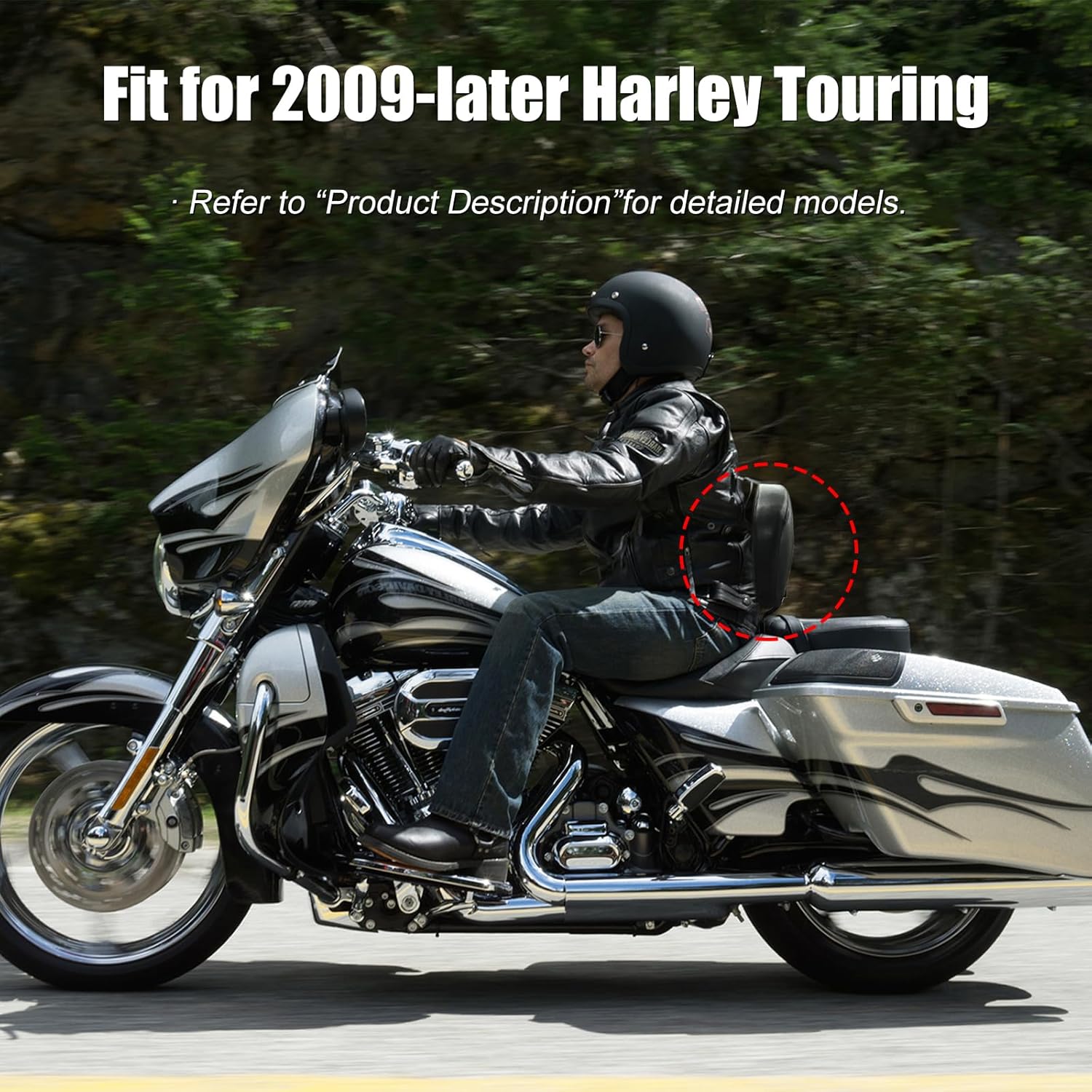 Adjustable Driver Backrest for Touring 2009-later, Motorcycle Front Rider Back Rest Pad Kit Accessories for Harley Davidson CVO Street/Road/Electra Glide Road King Ultra Limited FLHR FLTRX FLHX FLHT