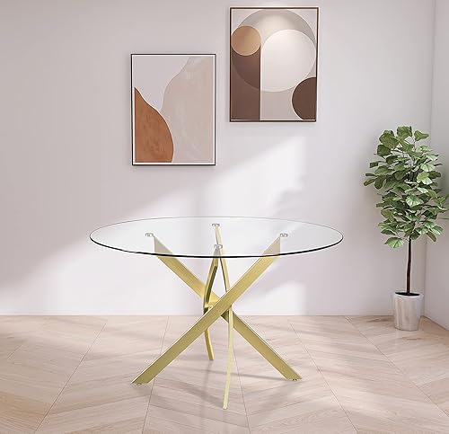 Miniatura 2 de Meridian Furniture Xander Collection Modern - Mesa de comedor contemporánea con base de metal y parte superior redonda de vidrio templado 48