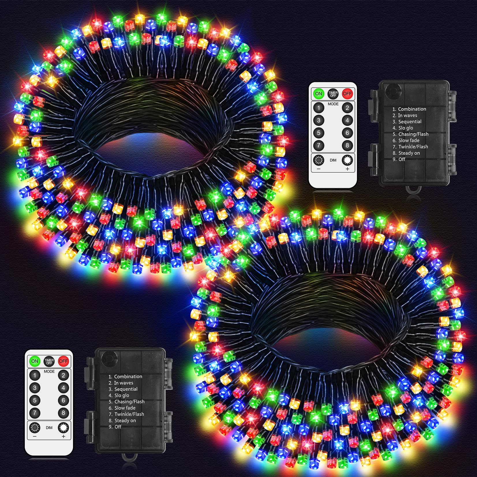 LYNNON 2x100 LED Lichterkette Außen Batterie Bunt Lichterkette Outdoor Wasserdicht 8 Modi mit Fernbedienung und Timer für Innen Party Hochzeit Ostern Garten Balkon Weihnachtsbaum deko