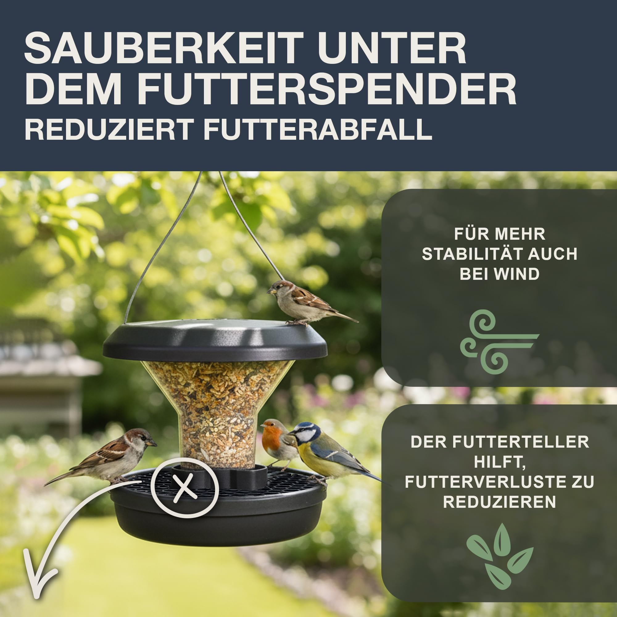 SWISSINNO Vogelfutterhaus zum Aufhängen Chur SMART Birds EICHHÖRNCHENRESISTENT – Massives Aluminium-Druckguss-Gehäuse, UV-beständiges ASA-Dach & SAN-Futterbehälter