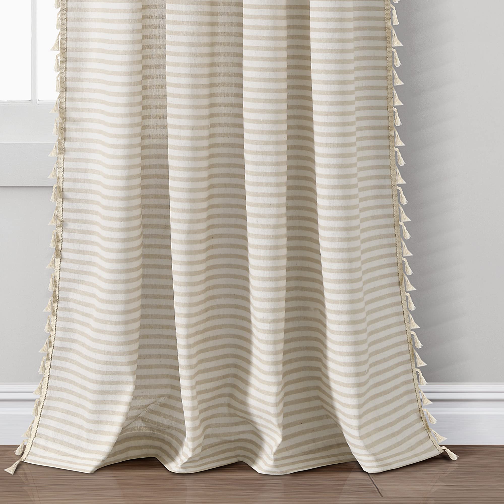 Lush Decor Boho wybrzeże poziome tykanie paski frędzle zasłona okienna para paneli, szer. 132 cm x dł. 213 cm, neutralna
