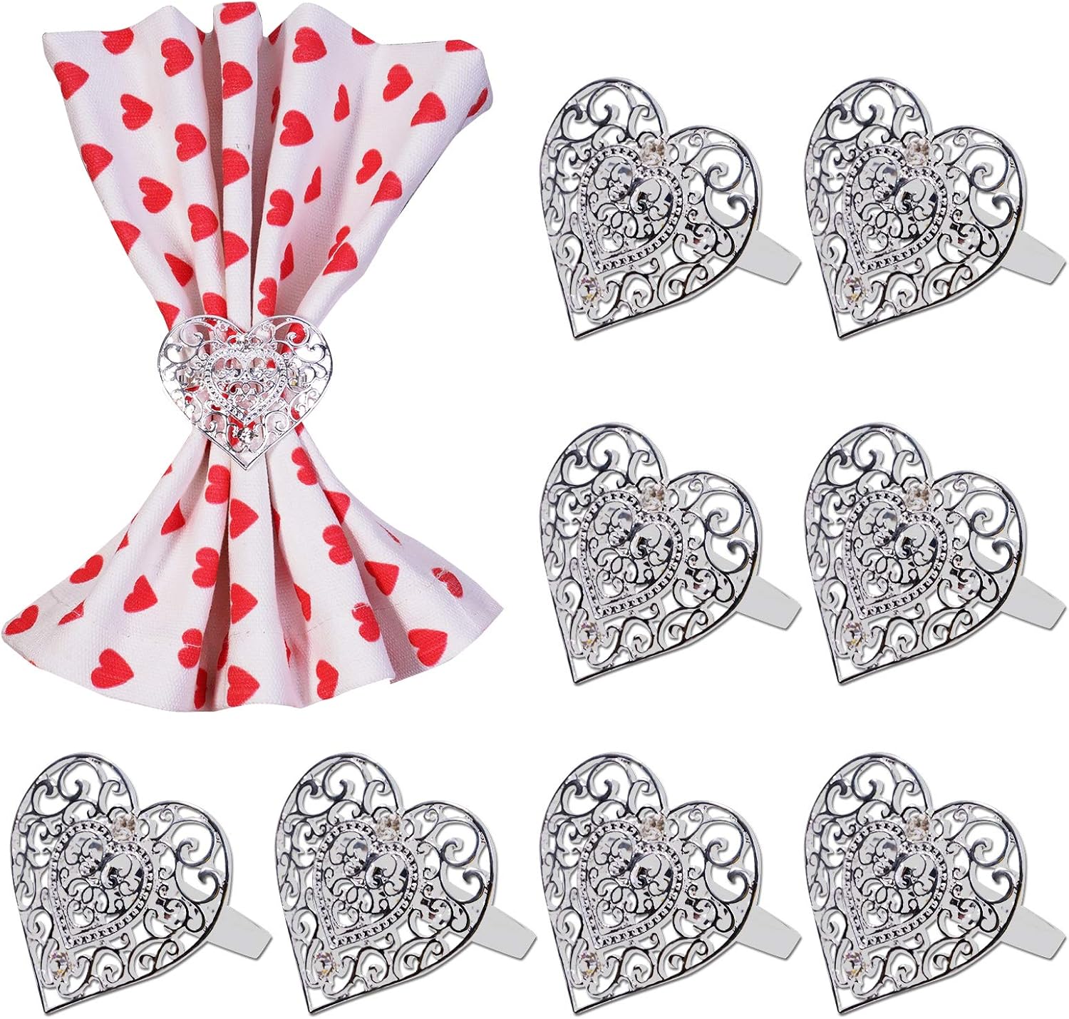 Review Product Wedding Day Napkin Rings 8pcs, Heart Napkin Ring Holders, Dinner Tables Rings for Dinner Parties Weddings Family Gatherings Table Decor (Silver) Best Deal 🛒 Wedding Day Napkin Rings 8pcs, Heart Napkin Ring Holders, Dinner Tables Rings for Dinner Parties Weddings Family Gatherings Table Decor (Silver)