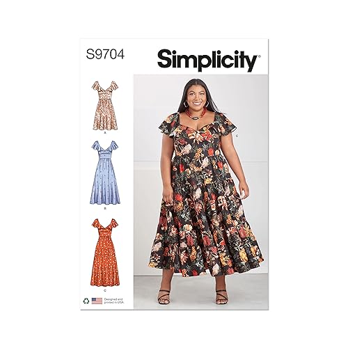 Simplicity Misses' V-Neck Dresses Sewing Pattern Kit, Code S9704, Sizes 30W-32W-34W-36W-38W, Multicolor - Sizes 30W-32W-34W-36W-38W
