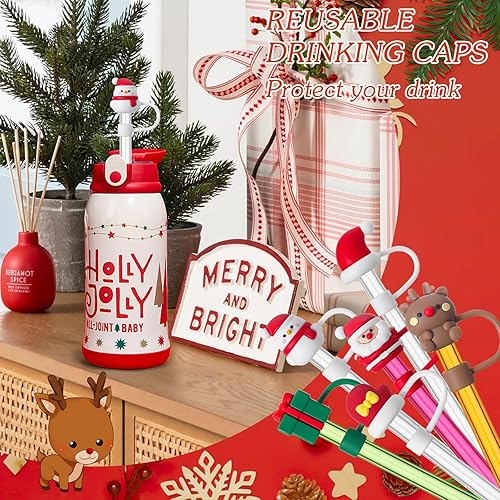 Miniatura 4 de Tapas de popote de 0.394 pulgadas para copa Stanley, 6 piezas de bonitas puntas de popote de Navidad para vasos Stanley de 30 y 40 onzas, puntas de