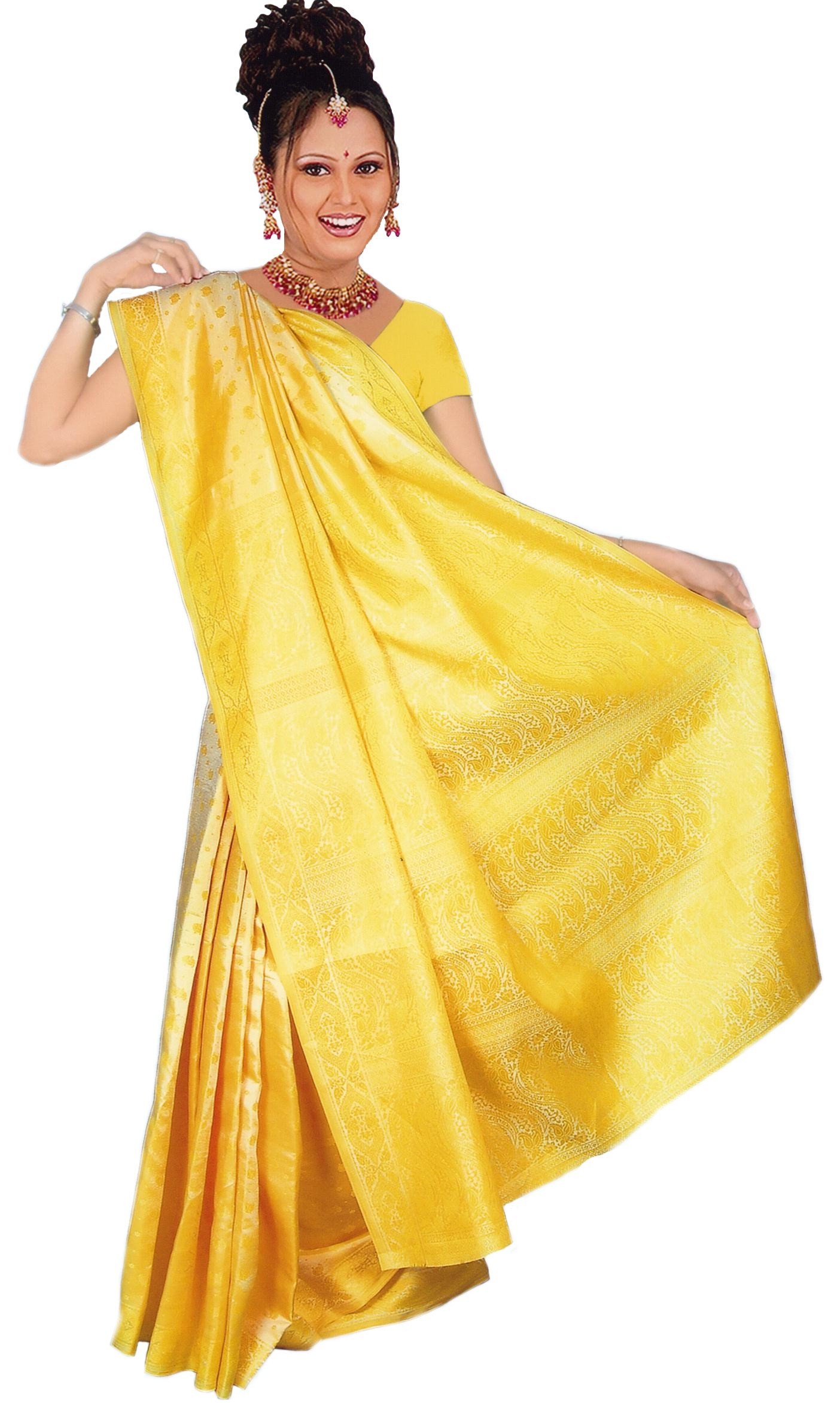 Indischer Bollywood Fashion Sari Stoff Damenkostüm Kleid Gelb CA120