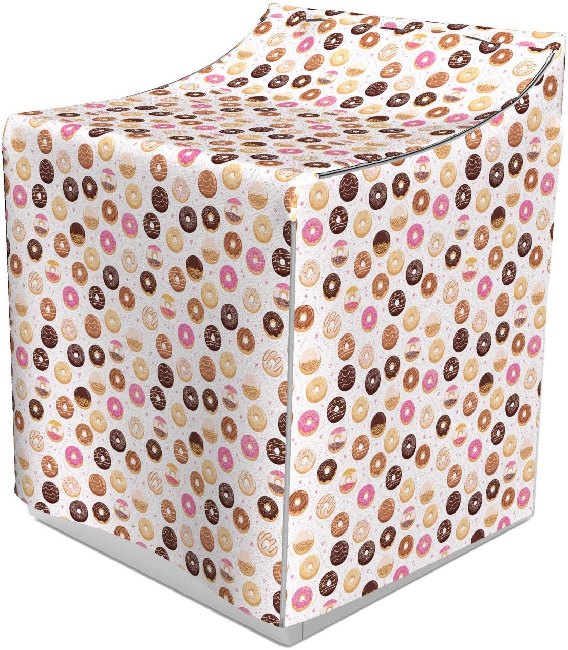 Ambesonne Food Cover for Washer and Dryer, Donuts and Little Hearts Pattern Colorful Yummy Delicious Desserts Print, Easy Use Bathroom Laundry Decor Accent, 29" x 28" x 40", Pink Brown