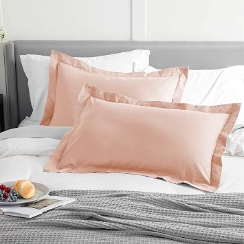 Pillow Shams Queen Size Set of 2 - Unique Collection Decorative Pillow Covers - Soft & Cooling Pillow Cases w/ 2" Flange - Wrinkle, Fade, Stain Resistant 2PC Queen 20"x30", Blush