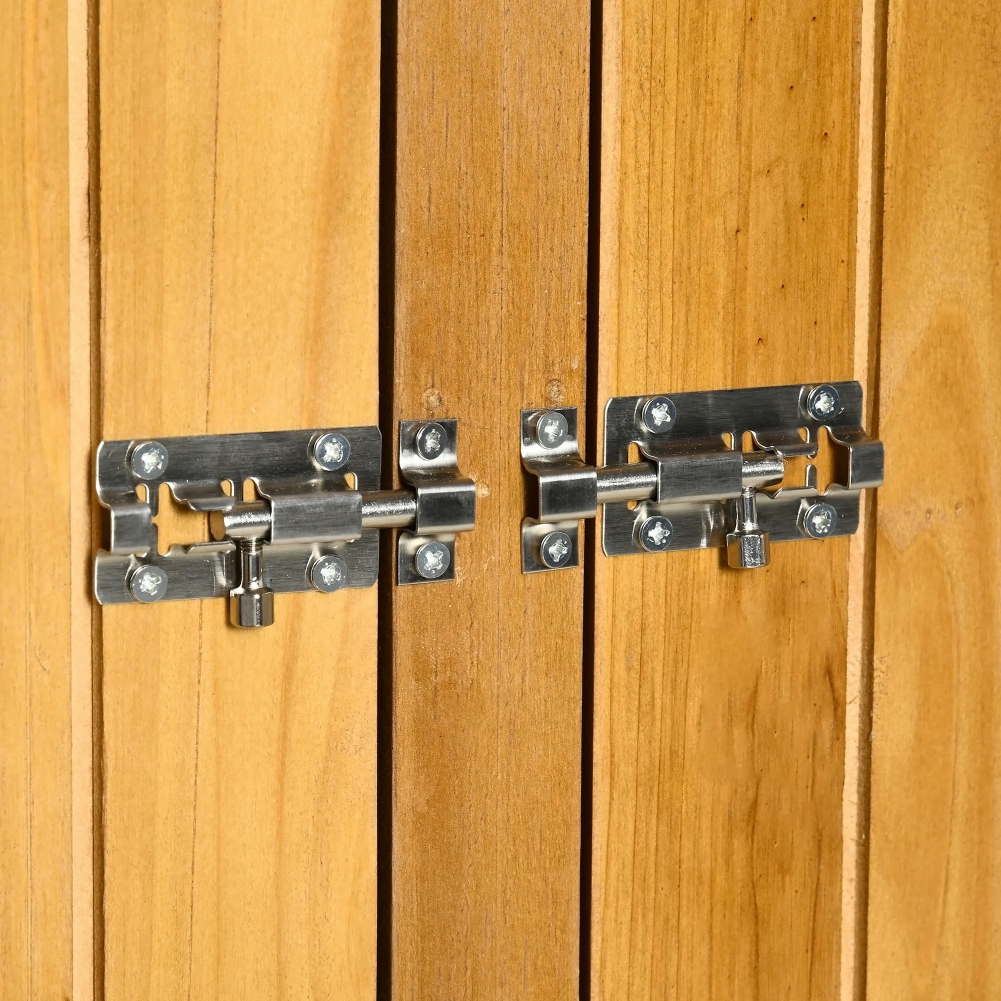 Outsunny Casetta Porta Attrezzi in Legno di Abete, Capanno da Giardino a 2 Ante con Sgabello Alto a 2 Ripiani e Tetto Idrorepellente, 140x75x157 cm