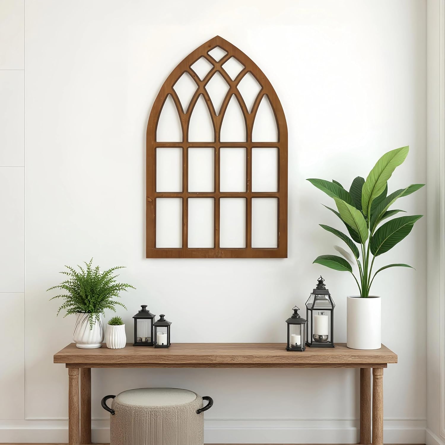 Sintosin Farmhouse Window Frames Wall Decor Living Room 20 x 32 inch, Hanging Distressed Rustic Arched Wood Window Frame Bedroom Wall Decor Above Bed, Wall Panels for Interior Wall Decoration