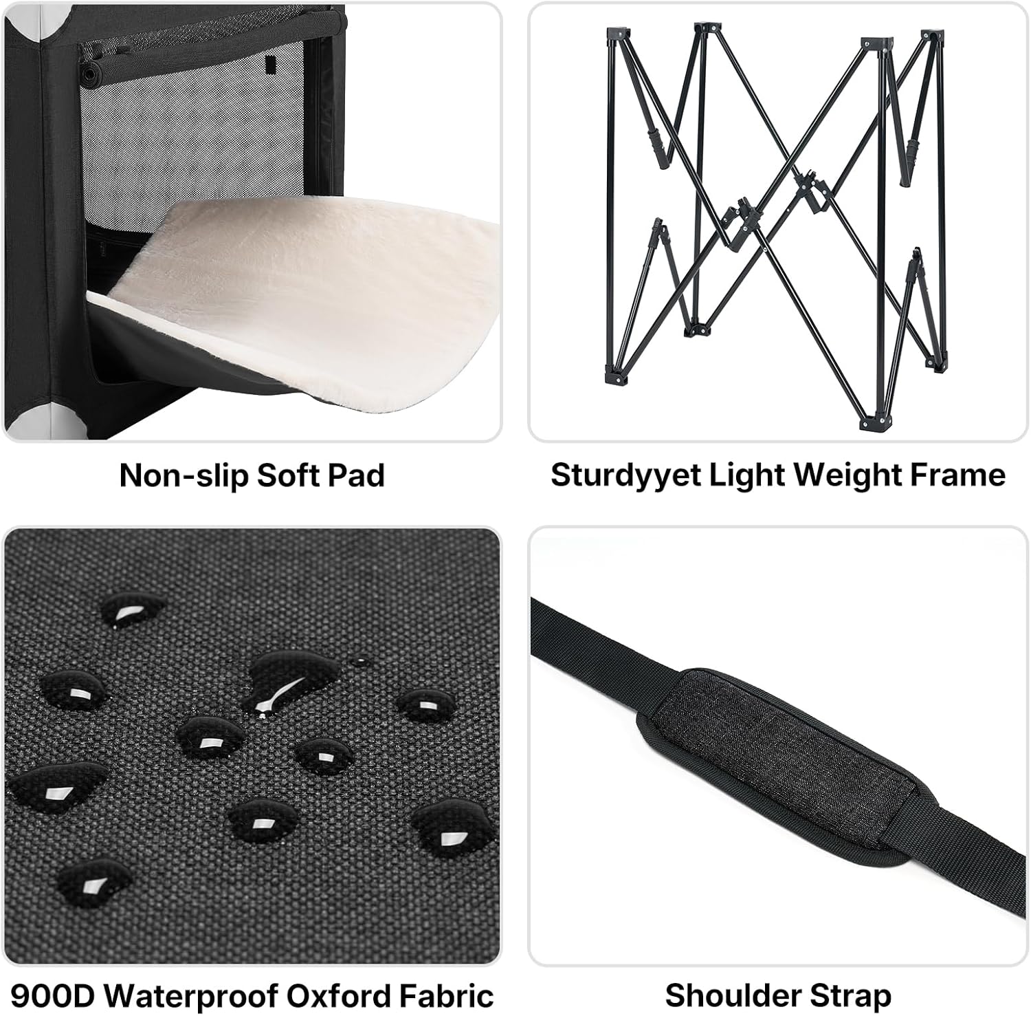 Veehoo Large Dog Crate for Indoor Outdoor, Portable Collapsible Travel Dogs Crate, 42 Inch Soft Foldable Pet Kennel with 4-Door Mesh Windows