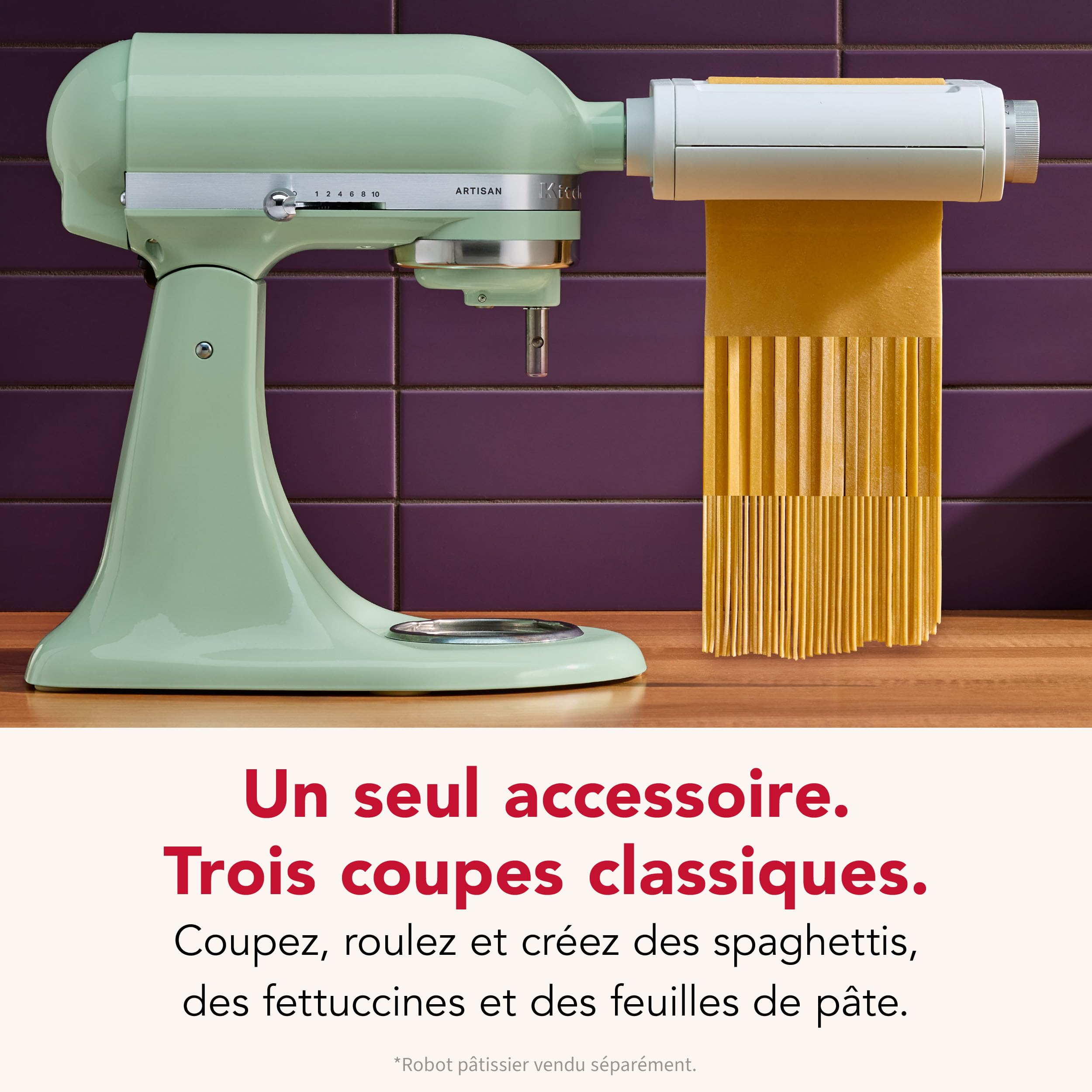 KitchenAid Accessoire Pâtes 3-en-1 Plastique, Laminoir, Coupe-Spaghetti et Coupe-Fettuccine, Compatible Robots KitchenAid, Plastique