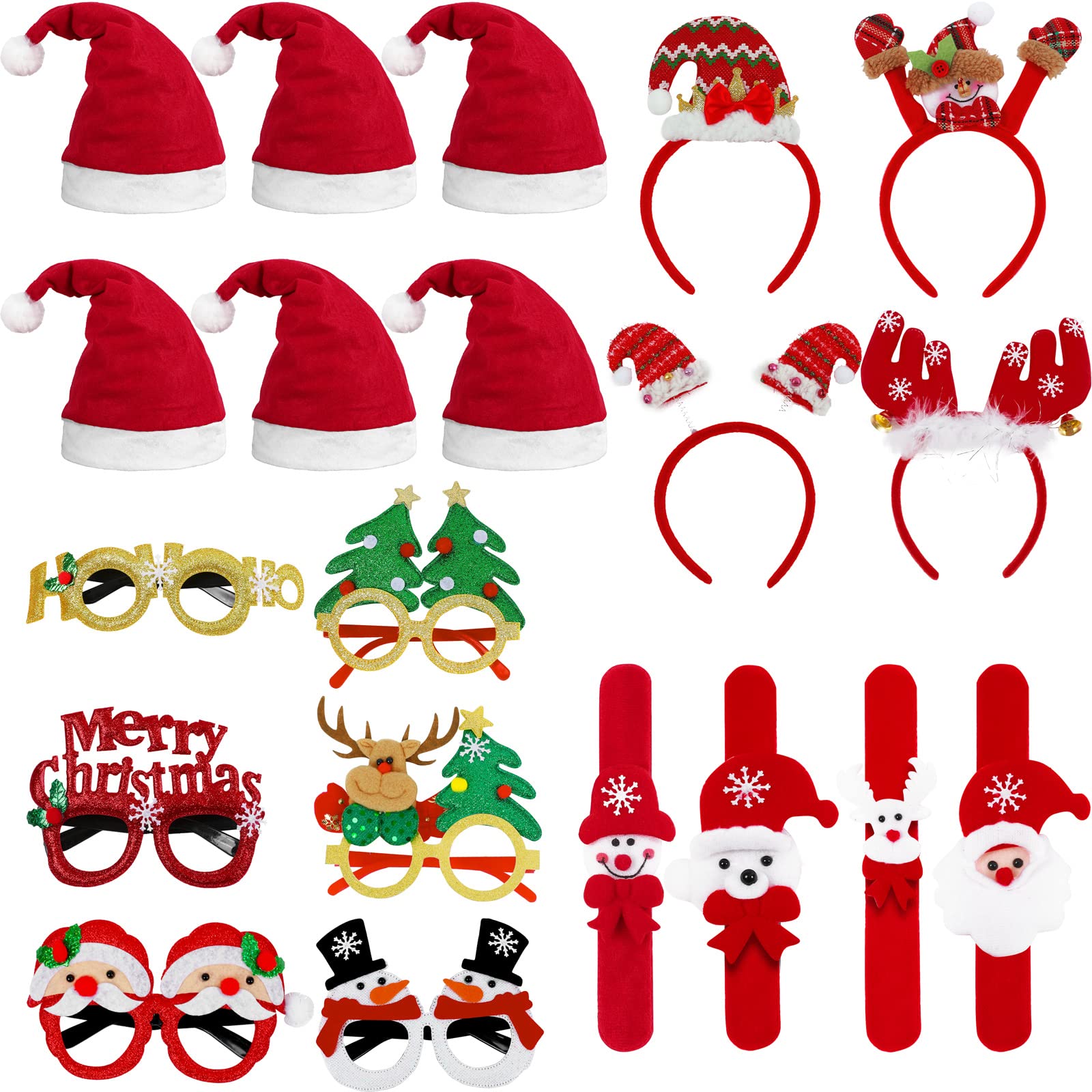 OPUHOHR Juego de 20 gafas de Navidad para la cabeza, gorros de Navidad y cintas de navidad, accesorios divertidos para el pelo, accesorios para el pelo, Navidad, mascaradas, carnaval