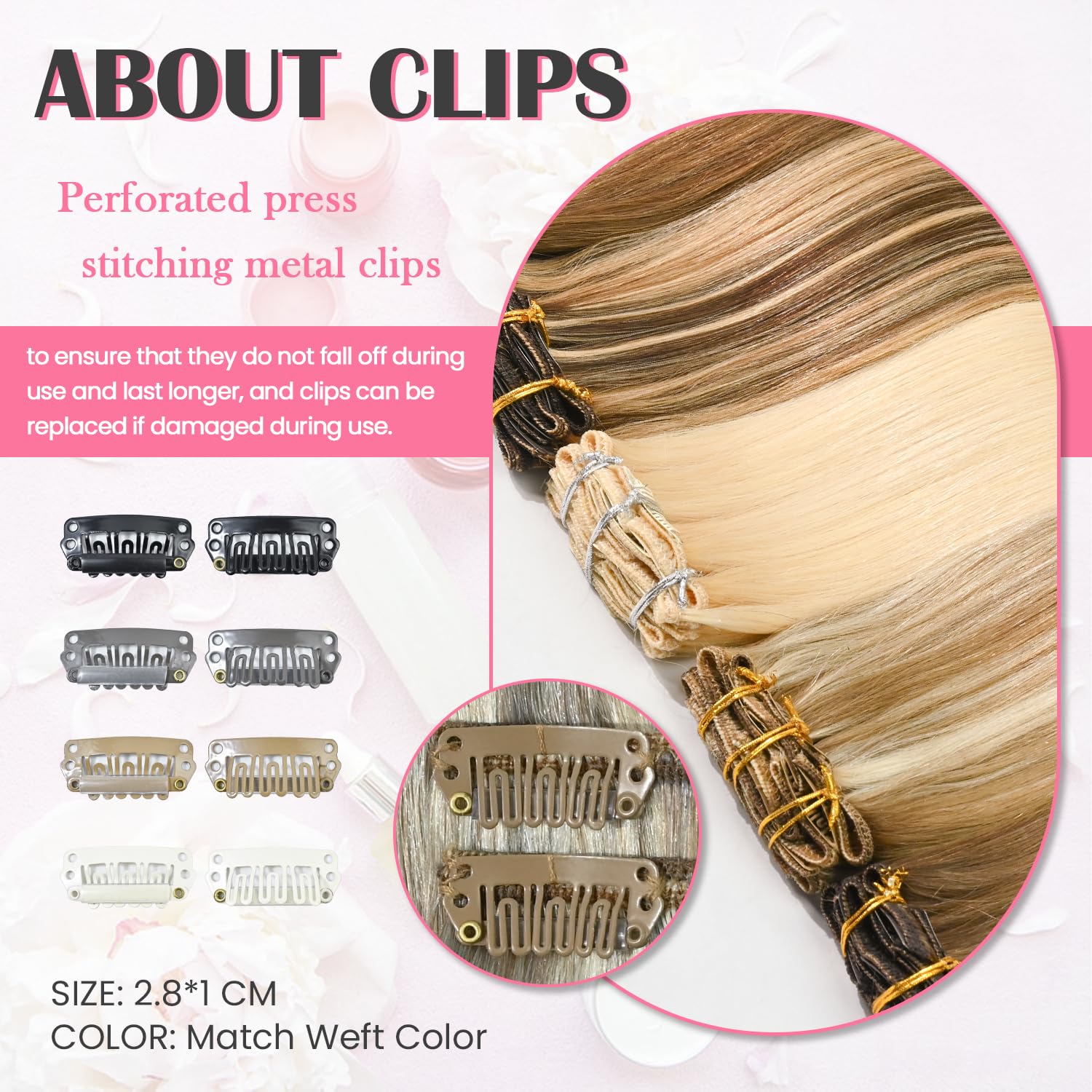 Aison Clip-in Hair Extensions, 20 Inch Ash Blonde Mixed Bleach Blonde, Real Human Hair Double Weft 70g 7pcs #18p613
