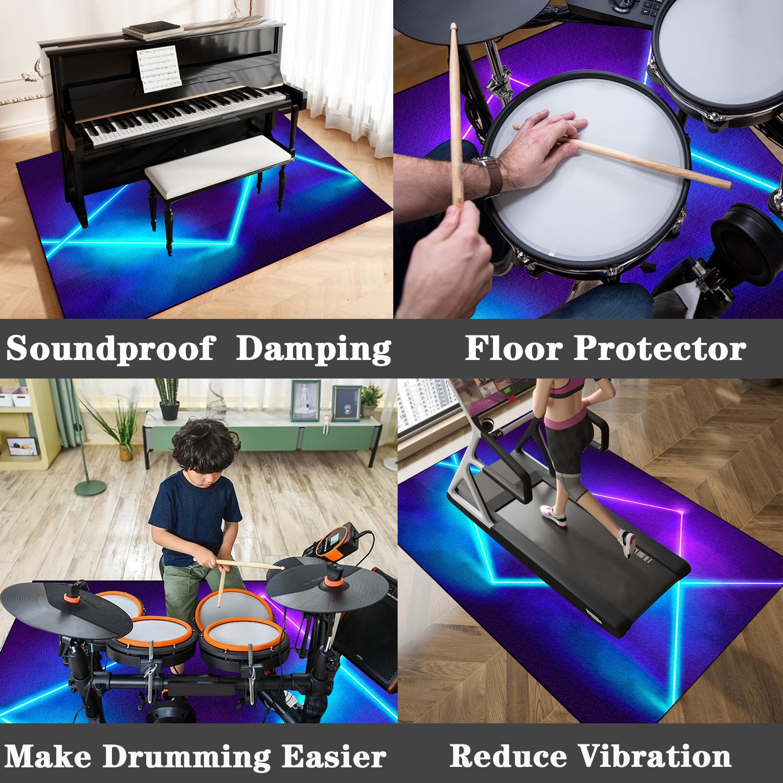 200 x 160 cm Schallschutz Teppichmatte Trommel Teppiche Drum Teppich Drum Rug rutschfeste Drum Matte für Akustik Schlagzeug Drum Kits Bass Drum Elektronisch Snare Klavier Musikinstrumente Teppich
