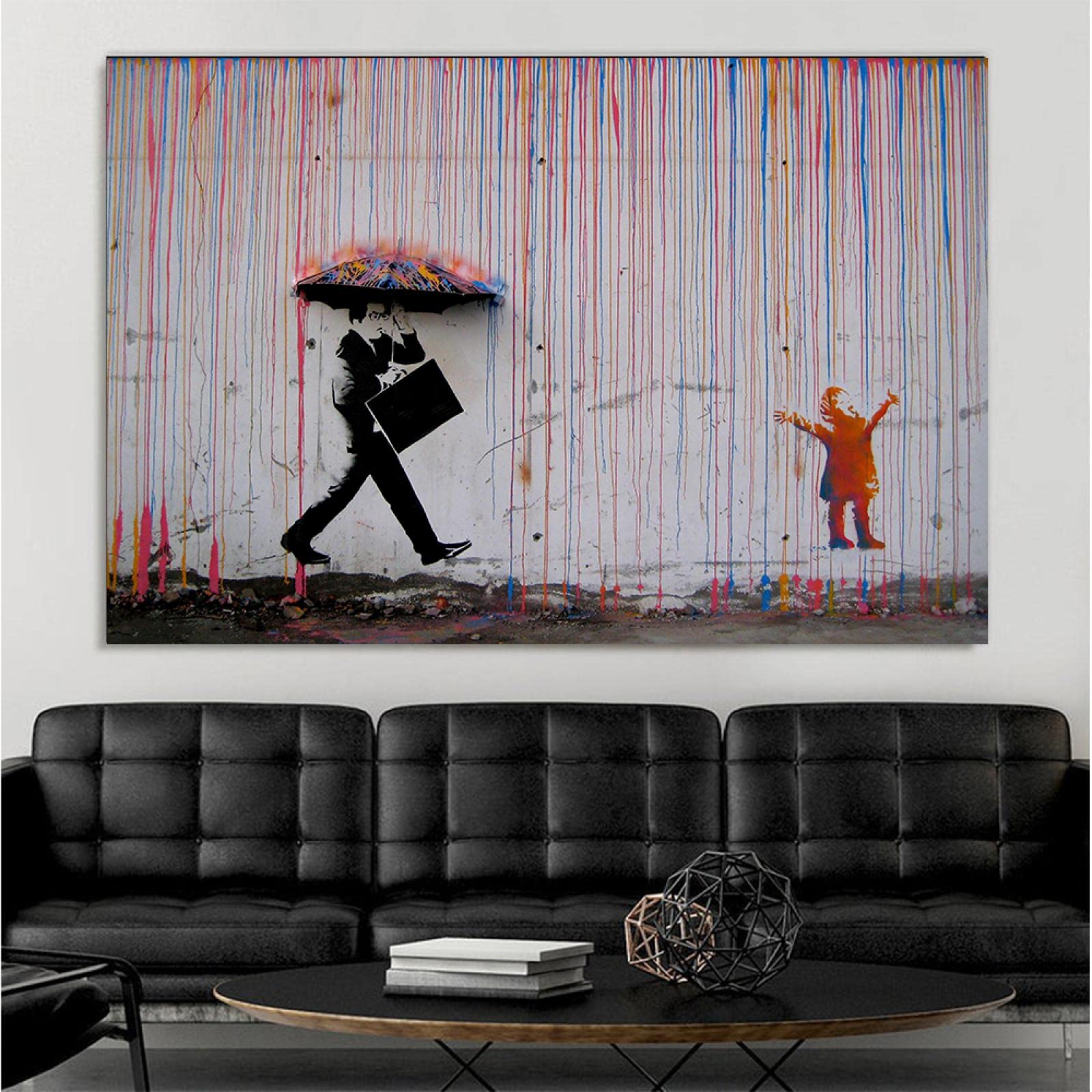 Amazon.co.jp: バンクシー色の雨レインボーキャンバス絵画バンクシー