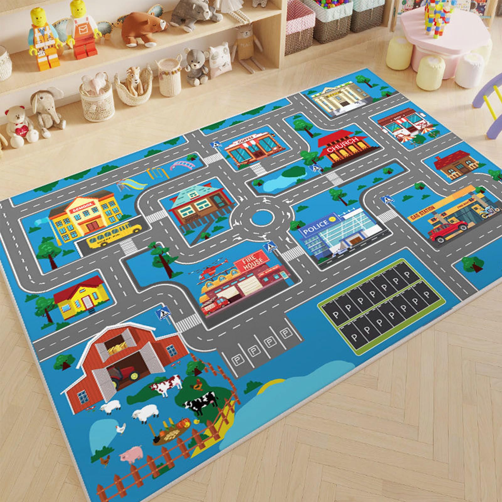 flowereyes Tapis de Jeu Route Tapis éducatif interactif antidérapant et Lavable idéal pour Les activités ludiques en intérieur Chambre d'enfant Salle Jeux Salle Classe