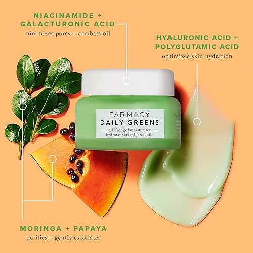 Miniatura 4 de Farmacy Hidratante facial de viaje, hidratante facial sin aceite Daily Greens con poliglutámico + ácido hialurónico, crema facial de gel que reduce