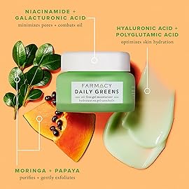 Farmacy Daily Greens Face Moisturizer - Oil Free Facial Moisturizer with Polyglutamic + Hyaluronic Acid - Gel Facial Cream that Reduces Shine, Clears Pores + Balances Oil - Fragrance-Free (50ml)