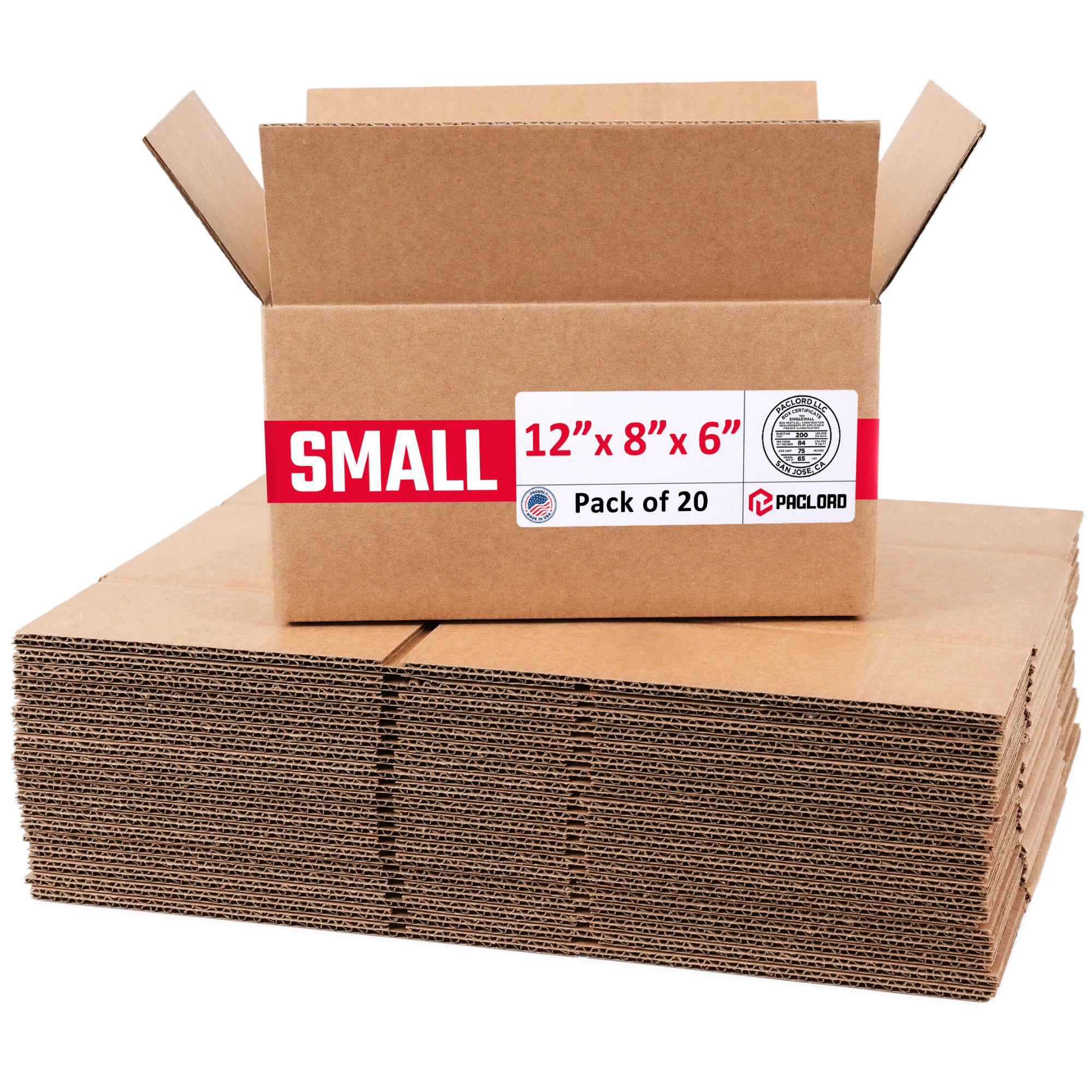 Small Cardboard Boxes 12"L x 8"W x 6"H (Pack of 20) - USA-Made Packing Boxes for Moving, Shipping, or Storage - USPS, UPS, FedEx Approved - Professional Packing Supplies for Moving | USA-Made Packing Boxes for Moving, Shipping, or Storage - USPS, UPS, FedEx Approved - Professional Packing Supplies