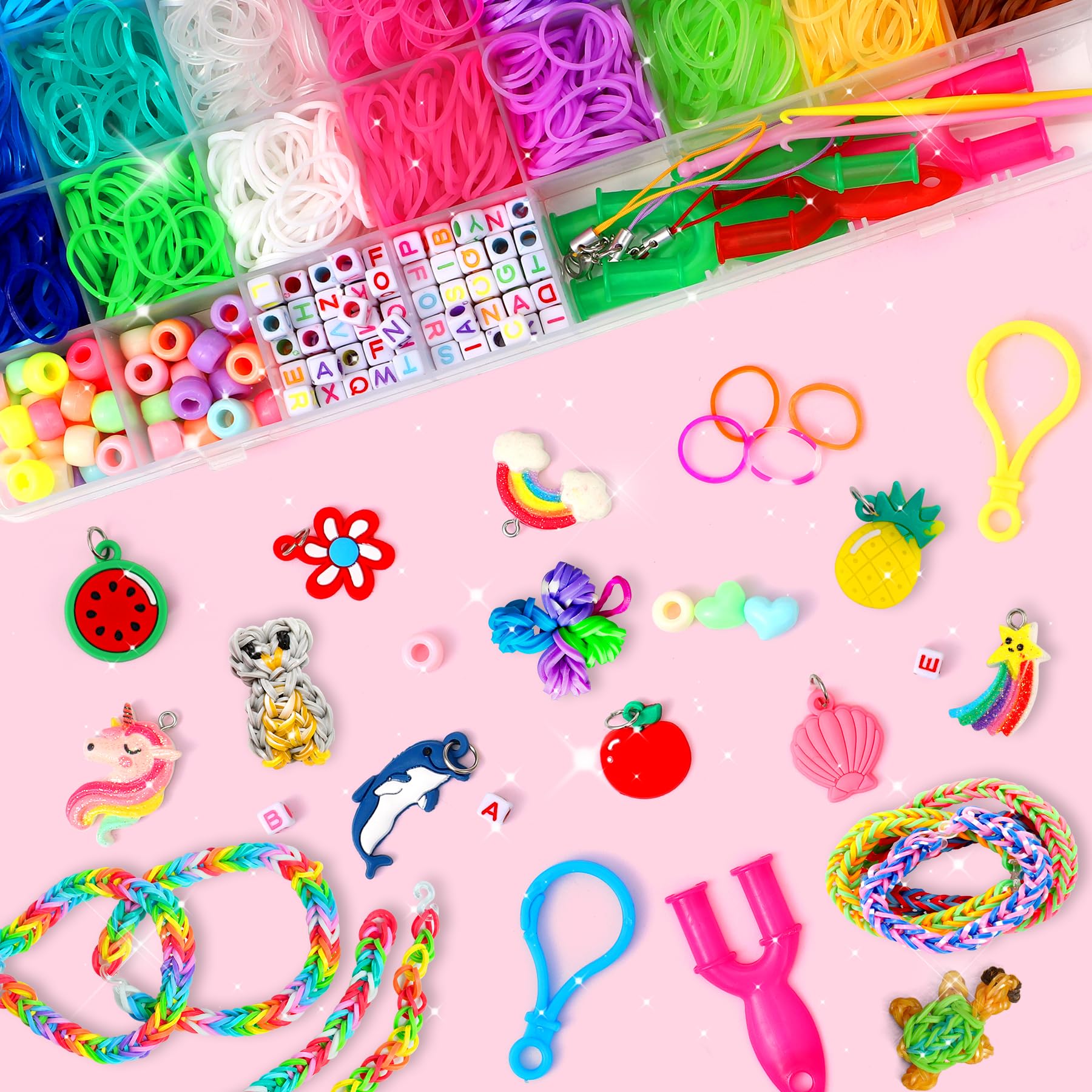 Loom Bands Set – Ca. 6000 Gummibänder Bunt, Mit S-Clips, Häkchen & Webrahmen, Für Armbänder & Basteln