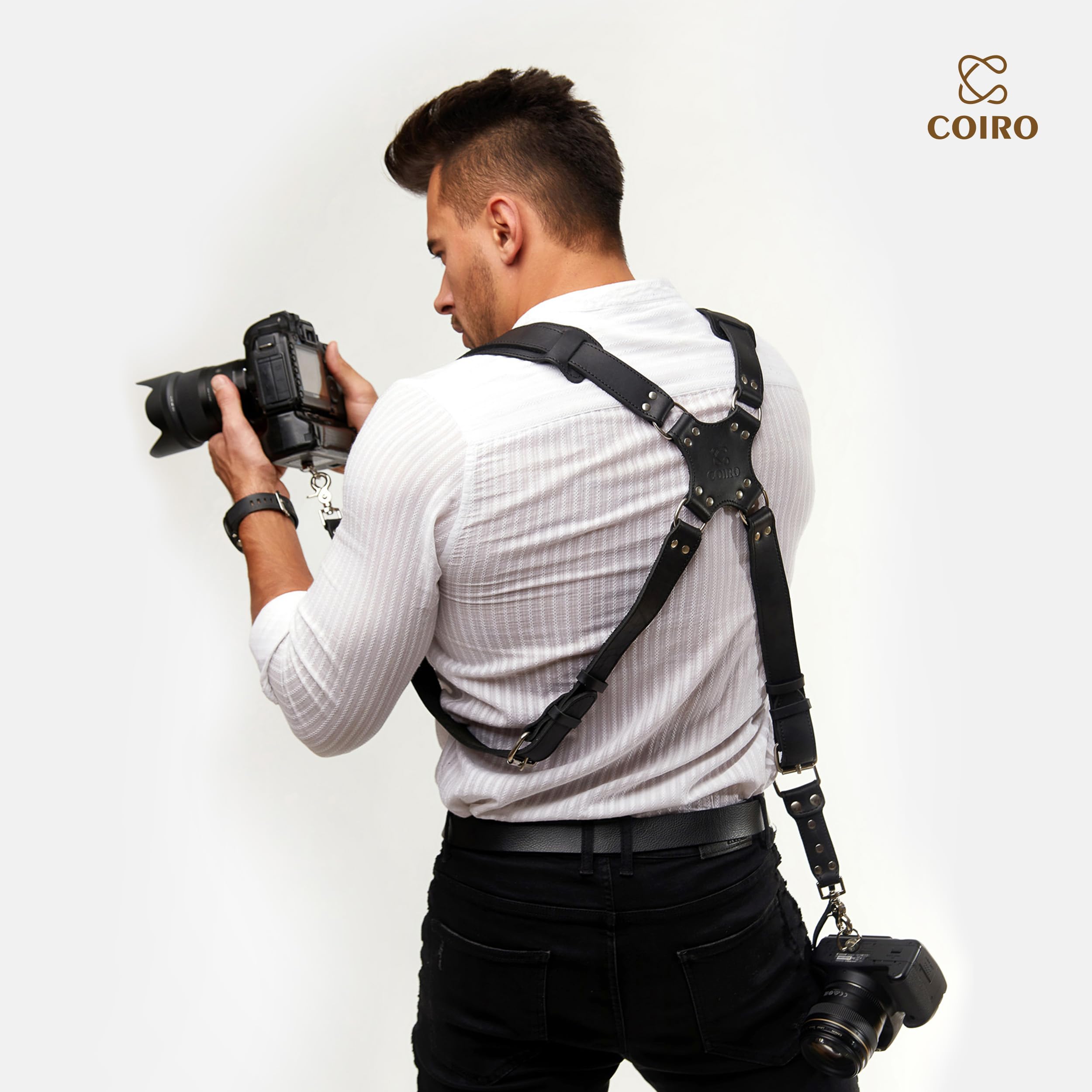 C Coiro Dual-Kamera-Gurt für Fotografen, doppelt verstellbarer Ledergurt DSLR/SLR, Dual-Schultergurt