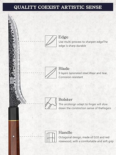 Miniatura 2 de HOSHANHO Cuchillo de filete de 7 pulgadas, cuchillo afilado forjado a mano, cuchillos japoneses de acero súper con mango ergonómico para carne y