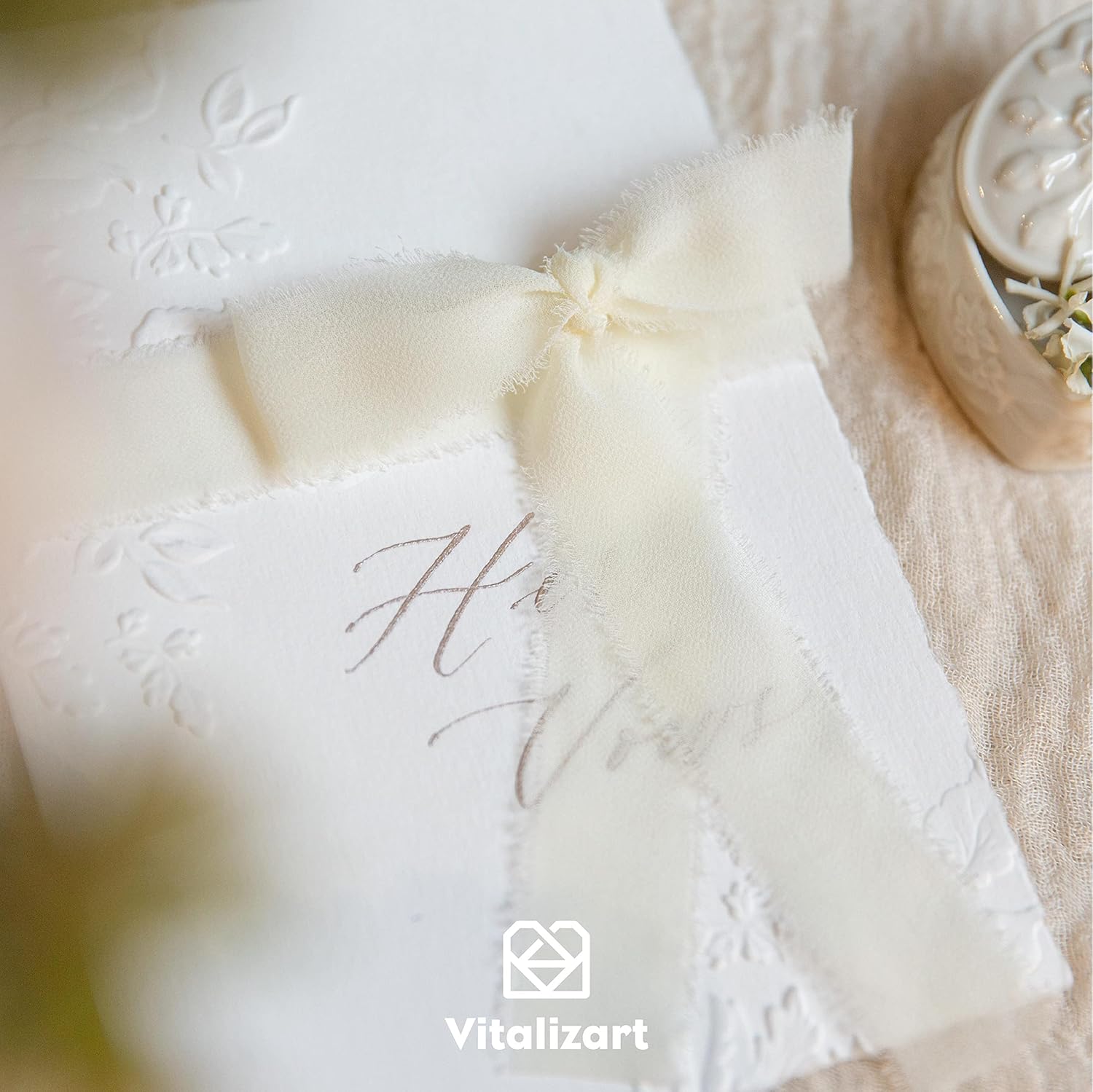 Vitalizart Ivory White Chiffon Silk Ribbon 1" x 21Yd Fringe Fabric Eco-Friendly Package (3 Rolls *7Yd) for Wedding Invitations, Bridal Bouquets, Decorations, Gifts Wrapping & Bow Making