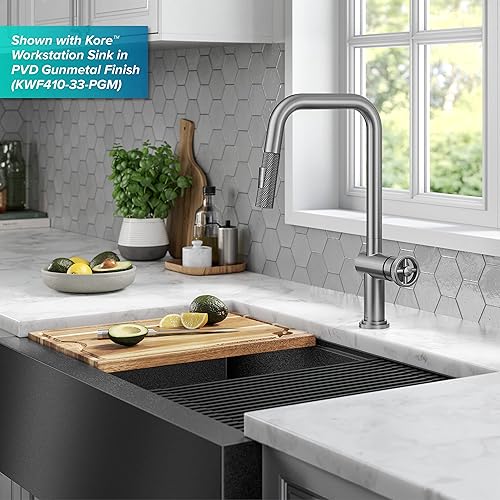 Miniatura 12 de KRAUS Urbix KPF-3126SFS - Grifo de cocina industrial de una sola manija en acero inoxidable sin manchas, KPF-3126SFS