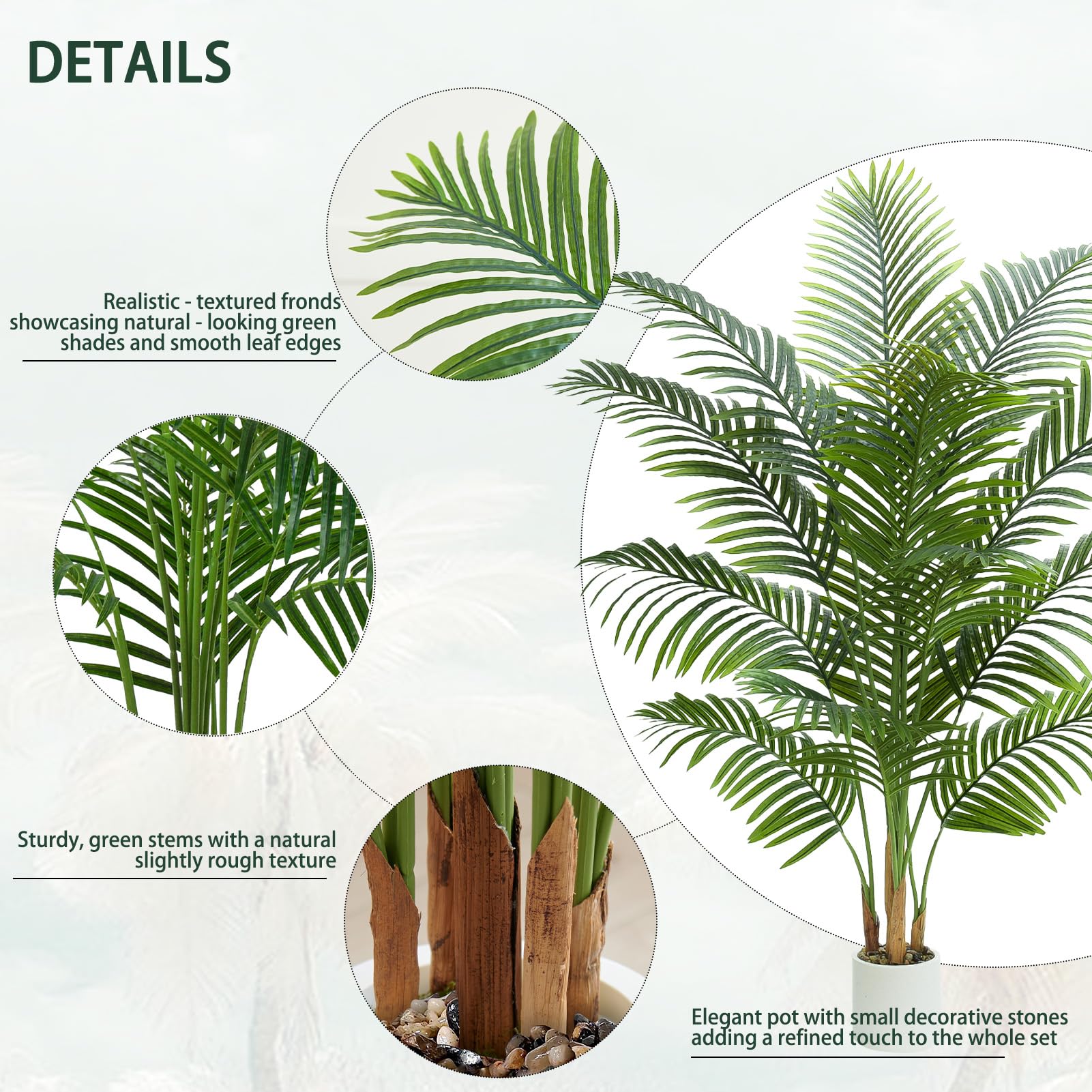 Künstliche Palme Pflanze 180 cm, Kunstpflanzen Groß mit Weißer Topf | 18 Blätter Fake Areca Palme Pflanzen, Fake Plant Kunstpflanze für Zimmer Wohnzimmer Schlafzimmer Büro Balkon Garten Deko