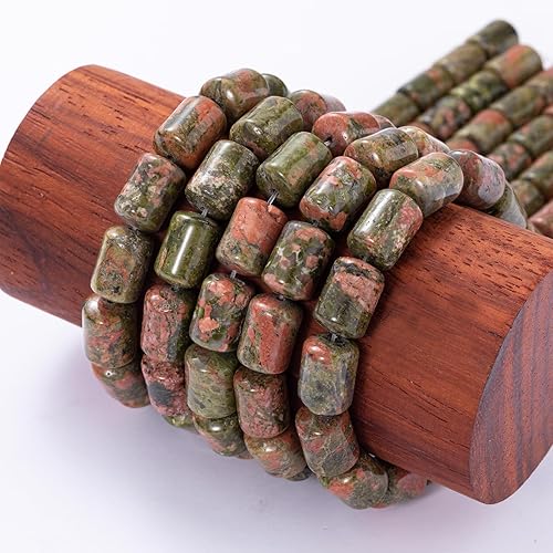 Miniatura 5 de Granos de tubo cilíndrico de unakita natural, 0.394 x 0.551 in, 15.0 instr sueltos, cuentas de piedra semipreciosa para hacer pulseras y collares