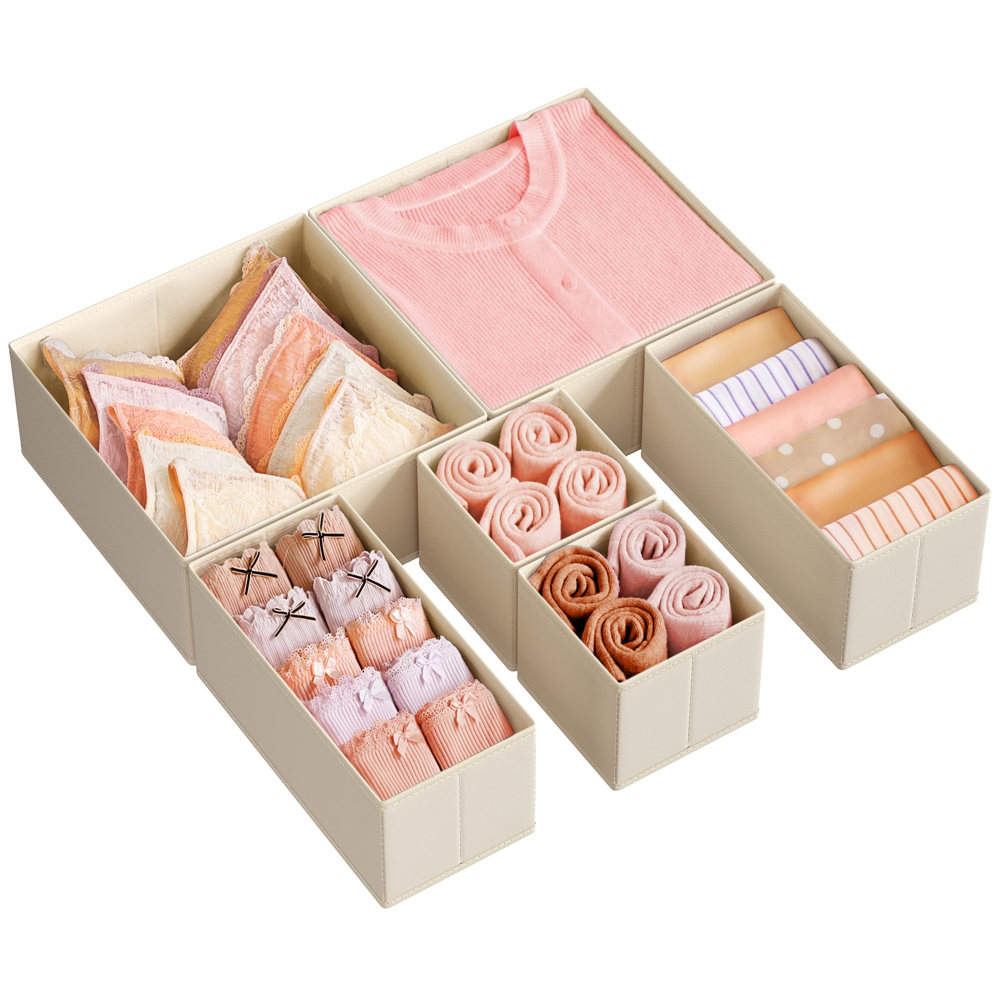 SONGMICS Drawer Organizer Set of 6 – Foldable Fabric Bins