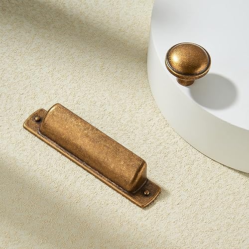 Miniatura 4 de khtumeware Paquete de 2 pomos de latón antiguo de 1-14 pulgadas para gabinetes, pomos redondos sólidos para cajones de cocina, pomos de tocador,