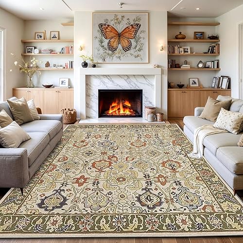 Alfombras de lana persa BD tradicionales y modernas 100% lana hechas para sala de estar, comedor, dormitorio y entrada (multicolor, 8 x 10 pies)