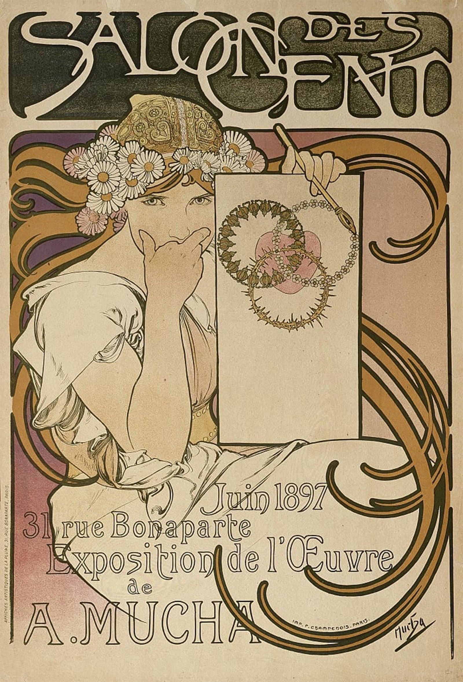 Artxlxxbn No Frame Famous Painting Canvas Artwork Graffiti Print Poetry From The Series The Arts By Alphonse Mucha Portrait Canvas Image For Home Decor 60X90cm
