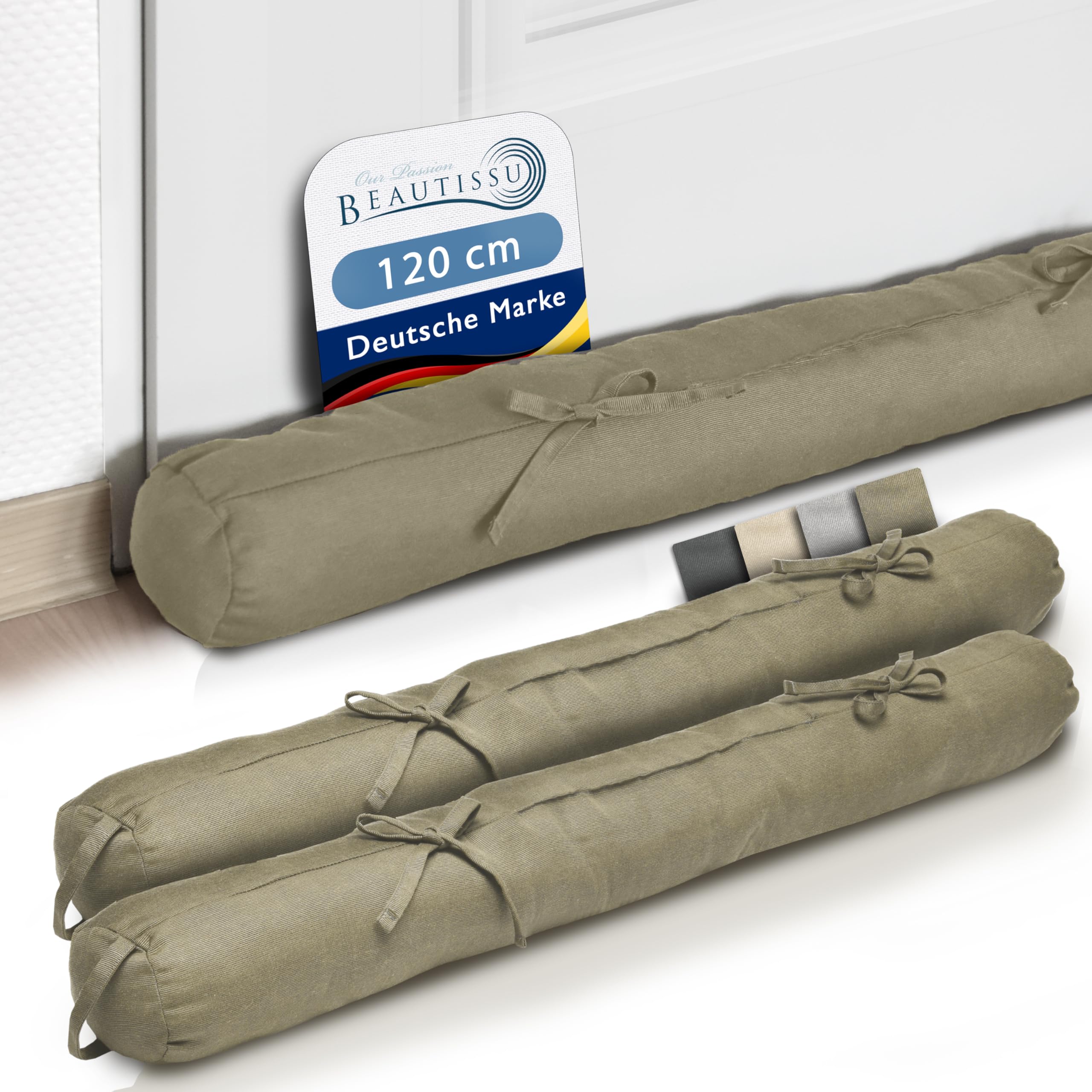 Beautissu Zugluftstopper 2er Set Türluftstopper für Türen & Fenster | 120x10cm Taupe Kältestopper Haustür Durchzugstopper Türwindfänger Türdichtung 120cm Tragegriff Tür Windstopper Viento