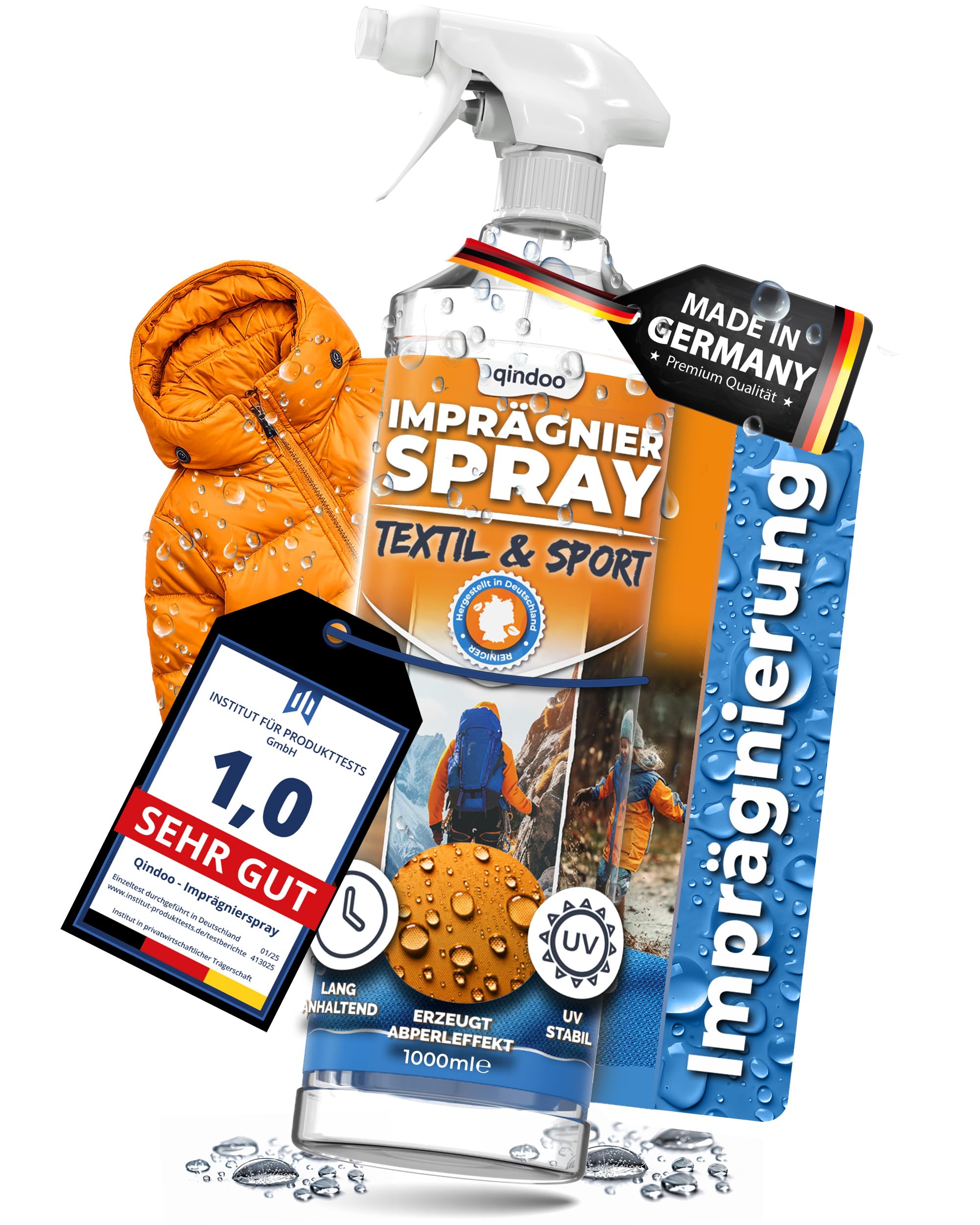 Textil Imprägnierspray Jacke gegen Regen & Schmutz für Jacken, Outdoor, Sport Textilien I effektive Versieglung I Imprägnierung für Textilien mit Bester Waschbeständigkeit