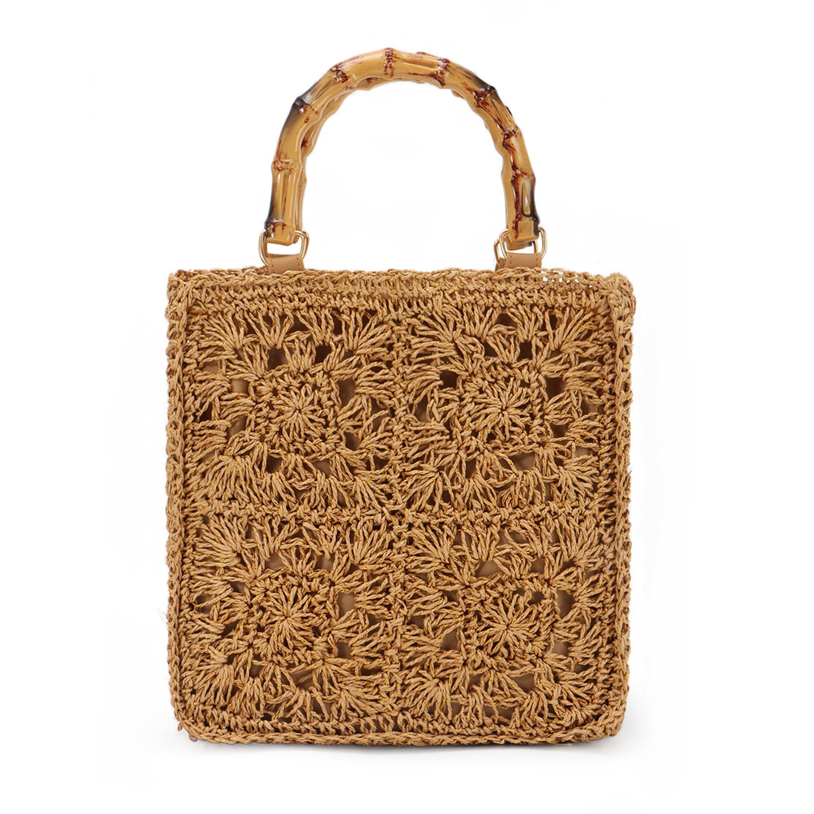 Fecialy Straw Tote Bag for Women Summer Beach Handbags Crochet Purse Rattan Woven Straw Beach Bags Vacation Tote Bags