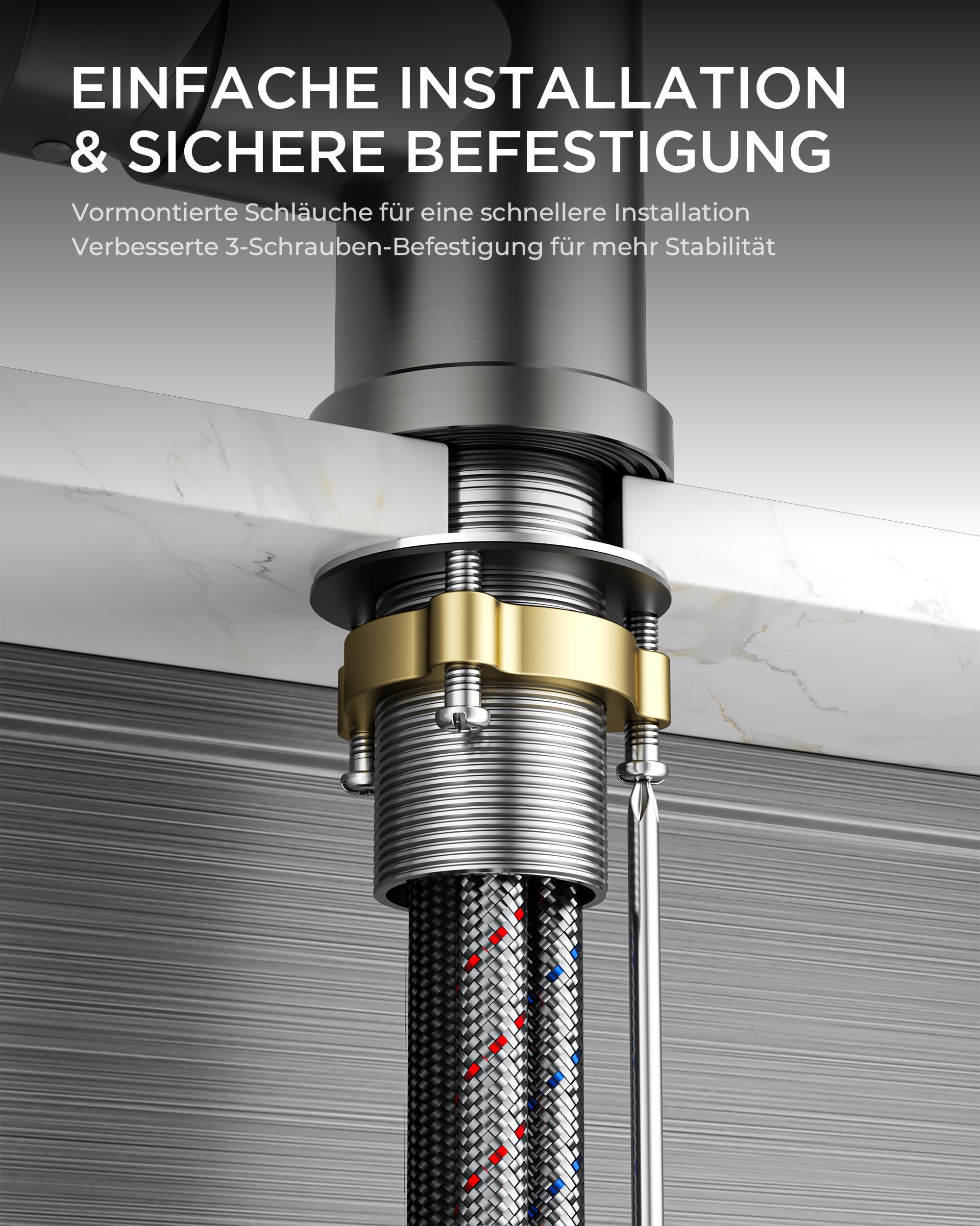 FORIOUS Wasserhahn Küche, Ausziehbare Küchenarmatur, Einhebel-Mischbatterie Küche mit 3 Strahlfunktionen, 360° Drehbare Federbelastete Spültischarmatur, Edelstahl