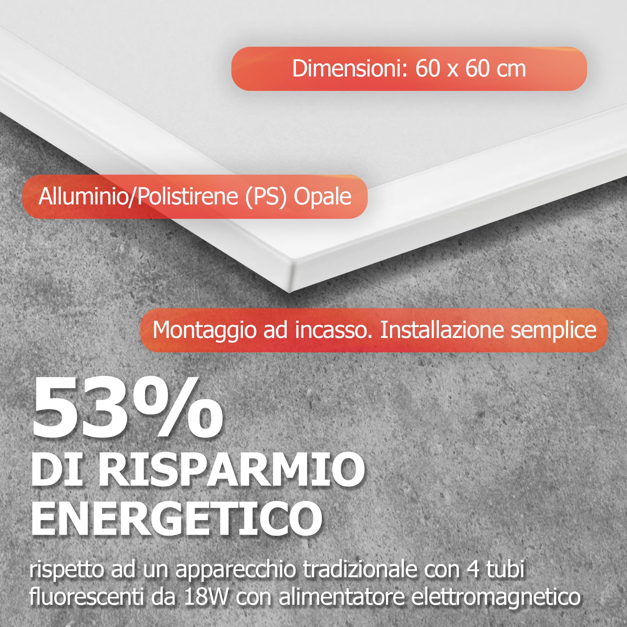 PILA Pack da 4 pannelli LED 60x60 cm, 40W, luce bianca neutra (4000K), non regolabile, 4000 lumen, CRI80, UGR22, 35.000 ore di durata utile