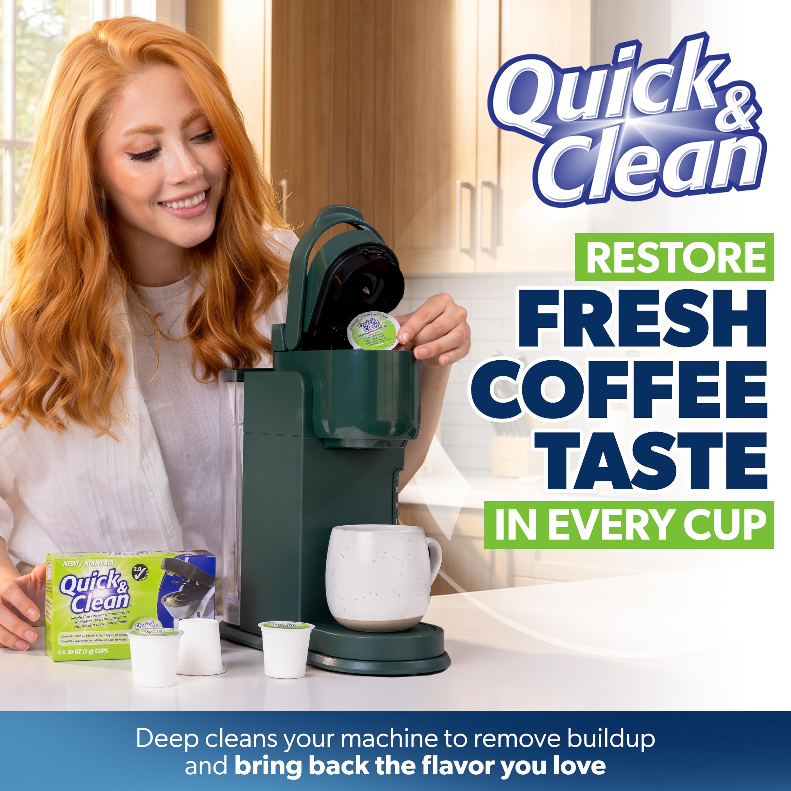 Quick & Clean - Paquete de 6 cartuchos de limpieza para máquinas Keurig K-Cup, compatible con 2.0, no tóxico