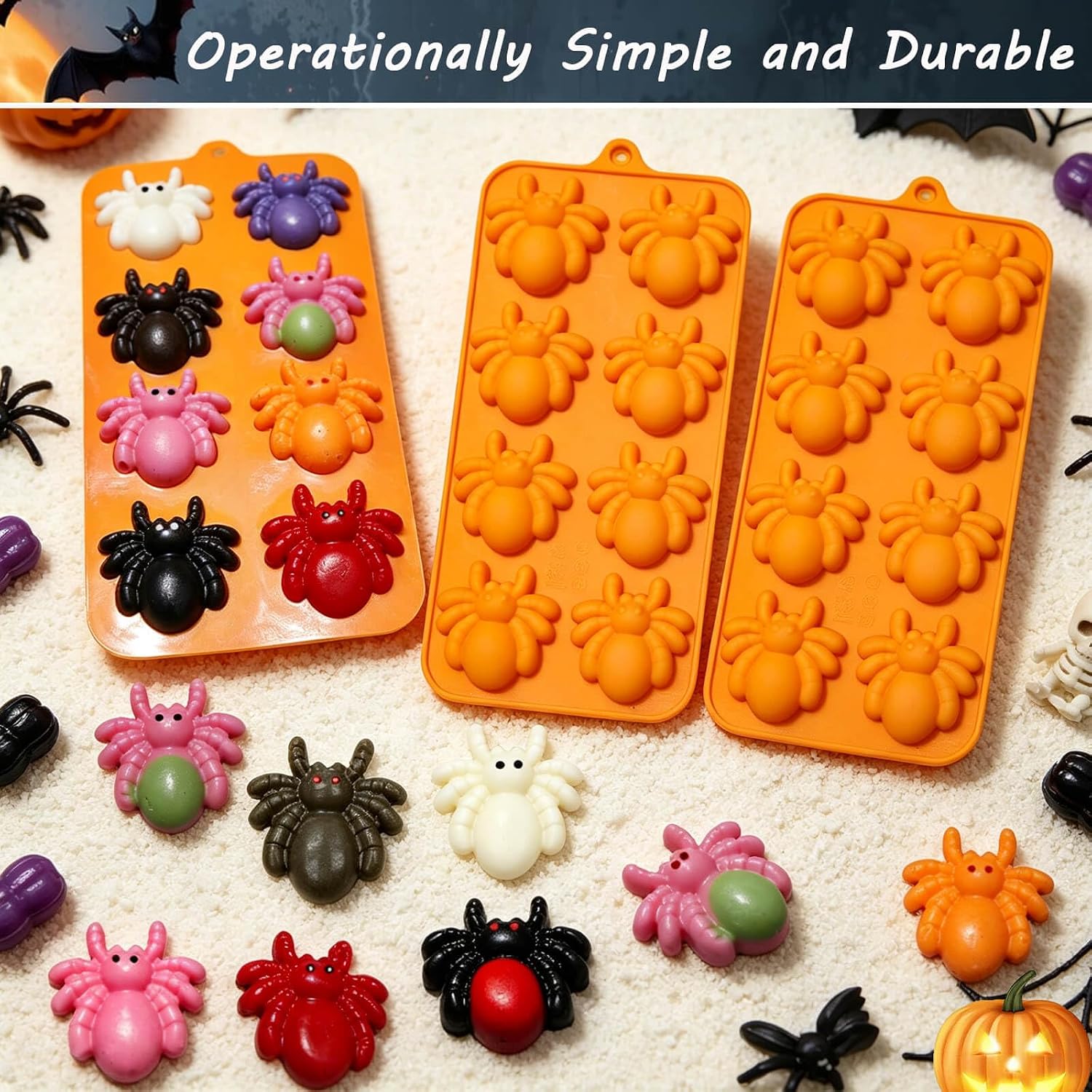 3 Pack 8-Cavity Spider Silicone Mold for Resin, Baking Chocolate, Candy & Jello – 3D Spooky Halloween Molds Scary Creepy Designs for Party Decorations, Baking Supplies & DIY Treat Making Kit