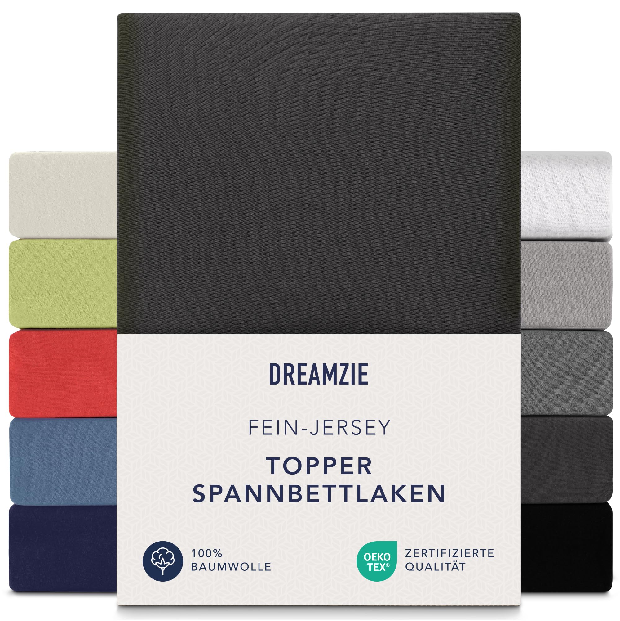 Dreamzie Premium Topper Fitted Sheet 90 x 200 cm, 100 x 200 cm, Extra Low Side Height, for Topper, Fitted Sheet Jersey Cotton