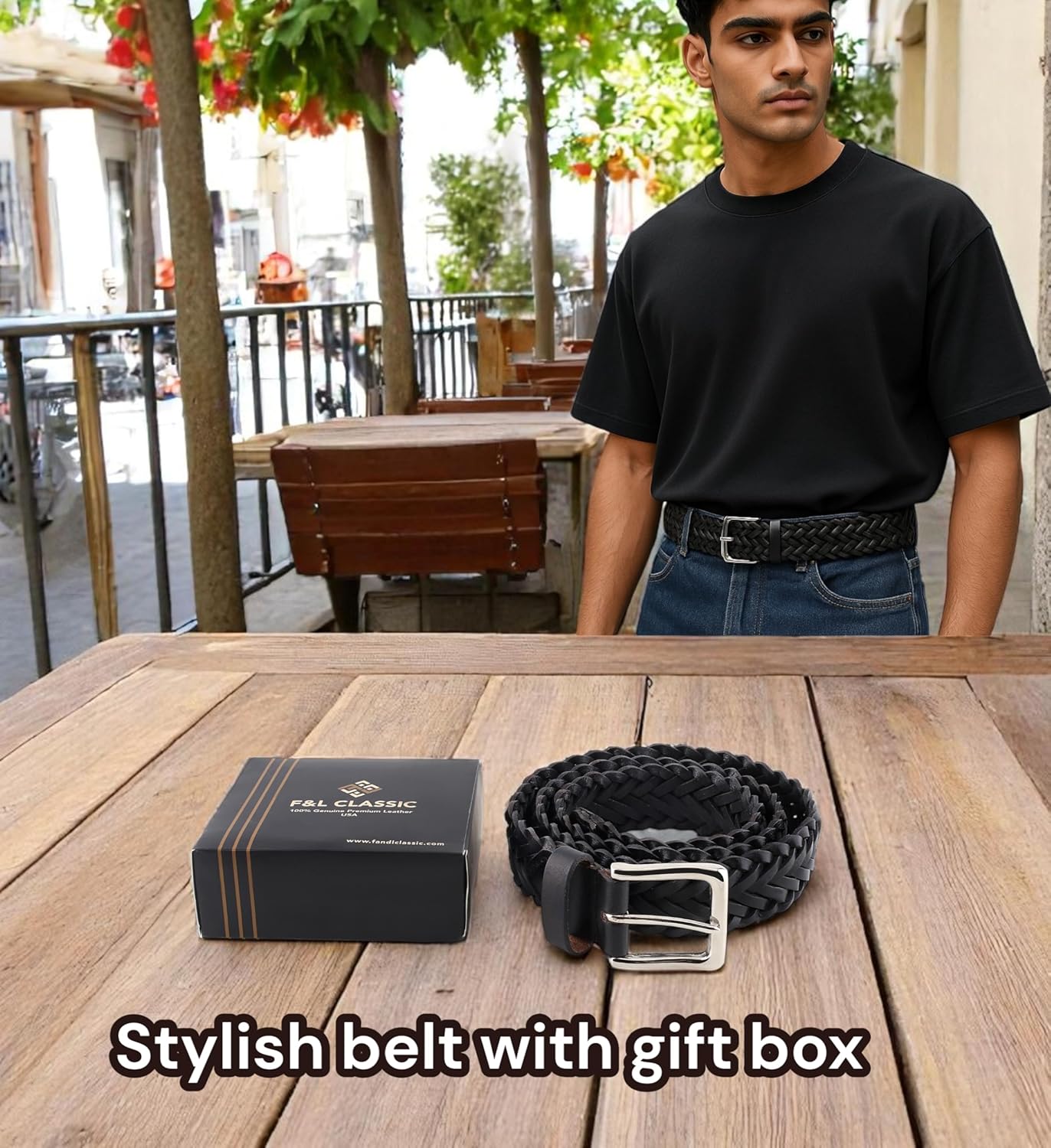 F&L CLASSIC Leather Braided Belts for Men - Mens Casual Woven Leather Belt for Dress Pants - Image 4