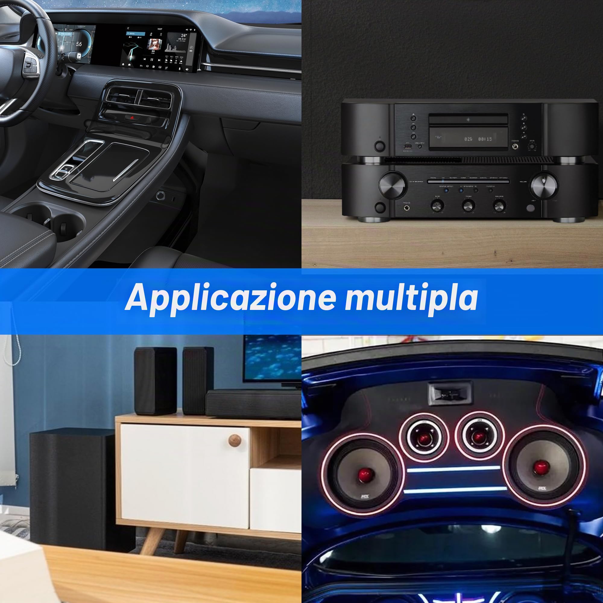 MEIRIYFA 4 Canali RCA Car Audio Interconnect Cavo, 2 Canali a 4 Canali RCA Car Audio Y Splitter Adattatore Cavo Twisted Pair OFC Full Schermato con Riduzione del Rumore (5M)